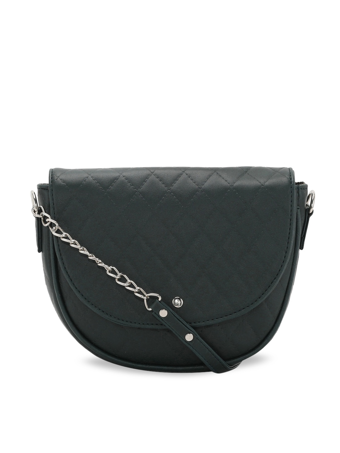 

Toteteca Green PU Half Moon Sling Bag with Quilted