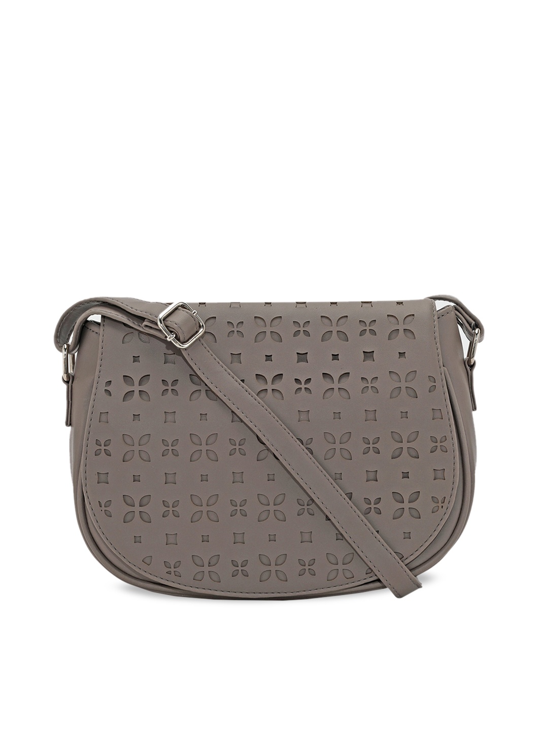 

Toteteca Grey PU Half Moon Sling Bag with Cut Work