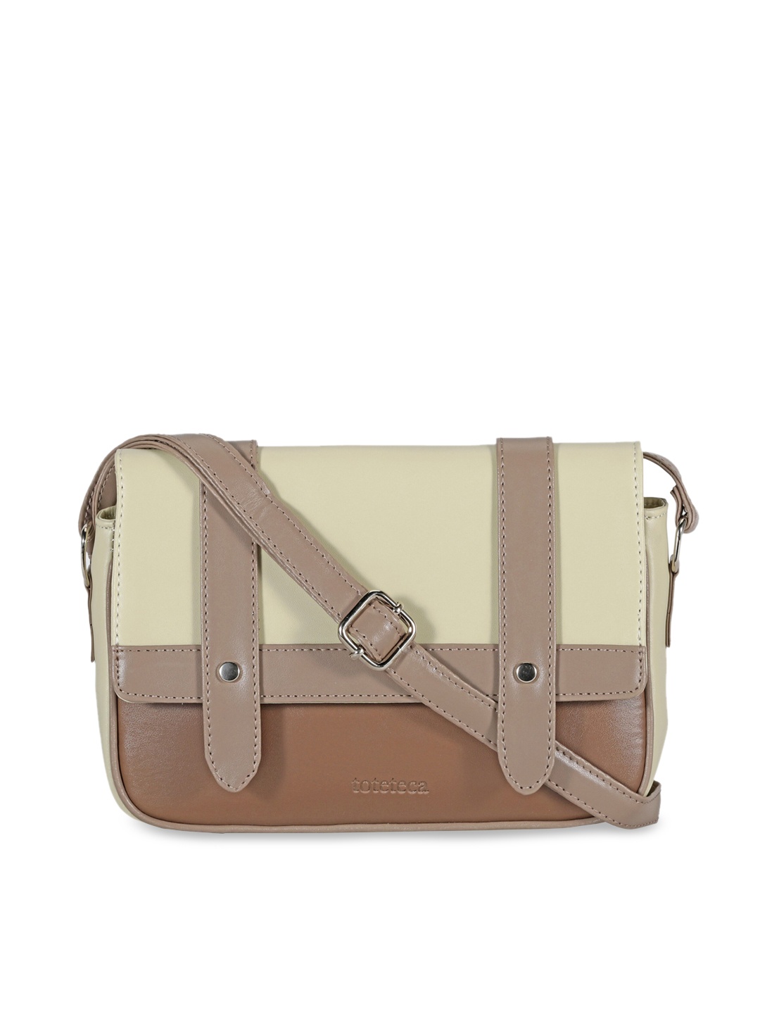 

Toteteca Women Beige Colourblocked PU Structured Sling Bag