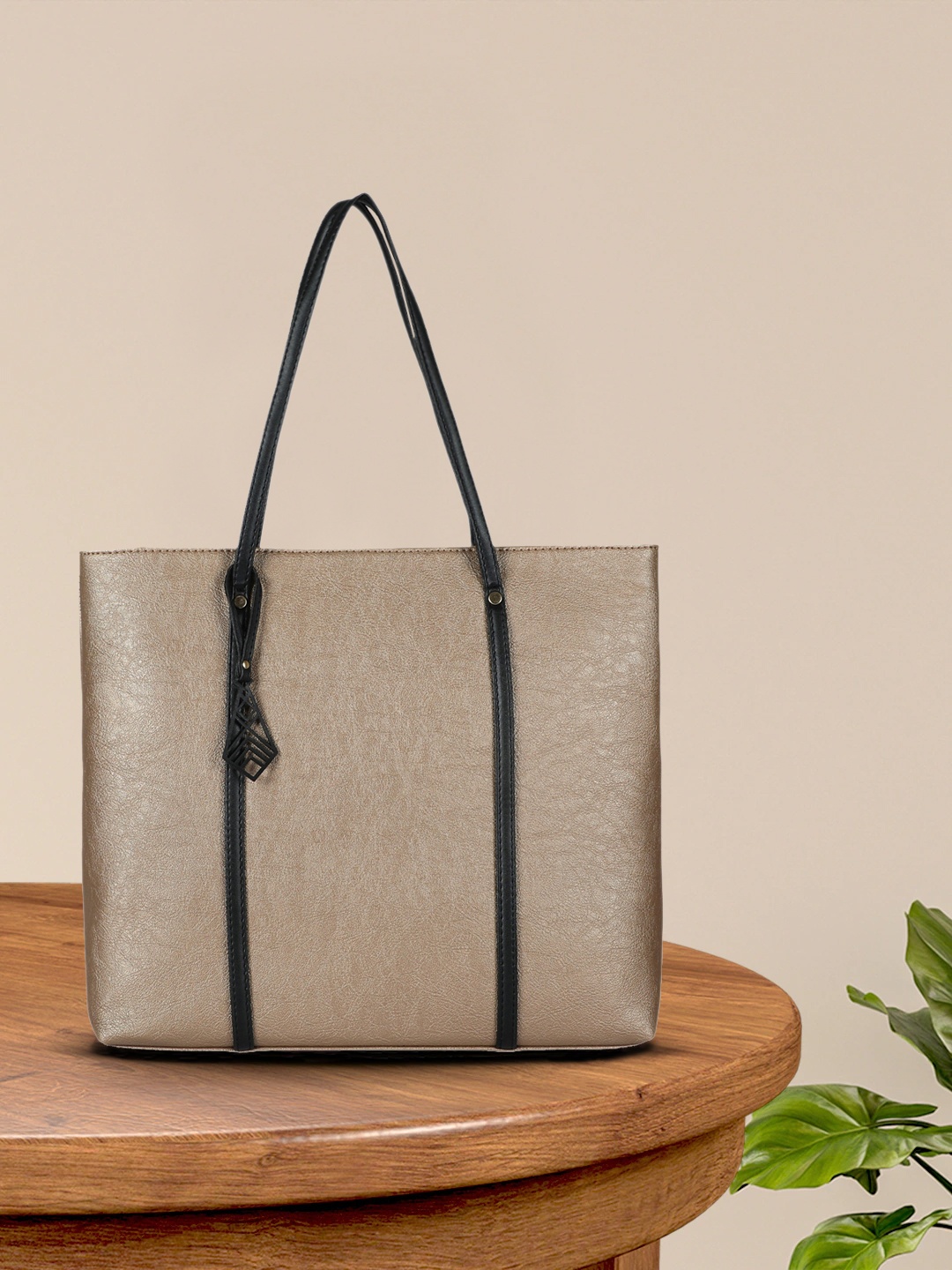 

Toteteca Gold-Toned PU Structured Handheld Bag