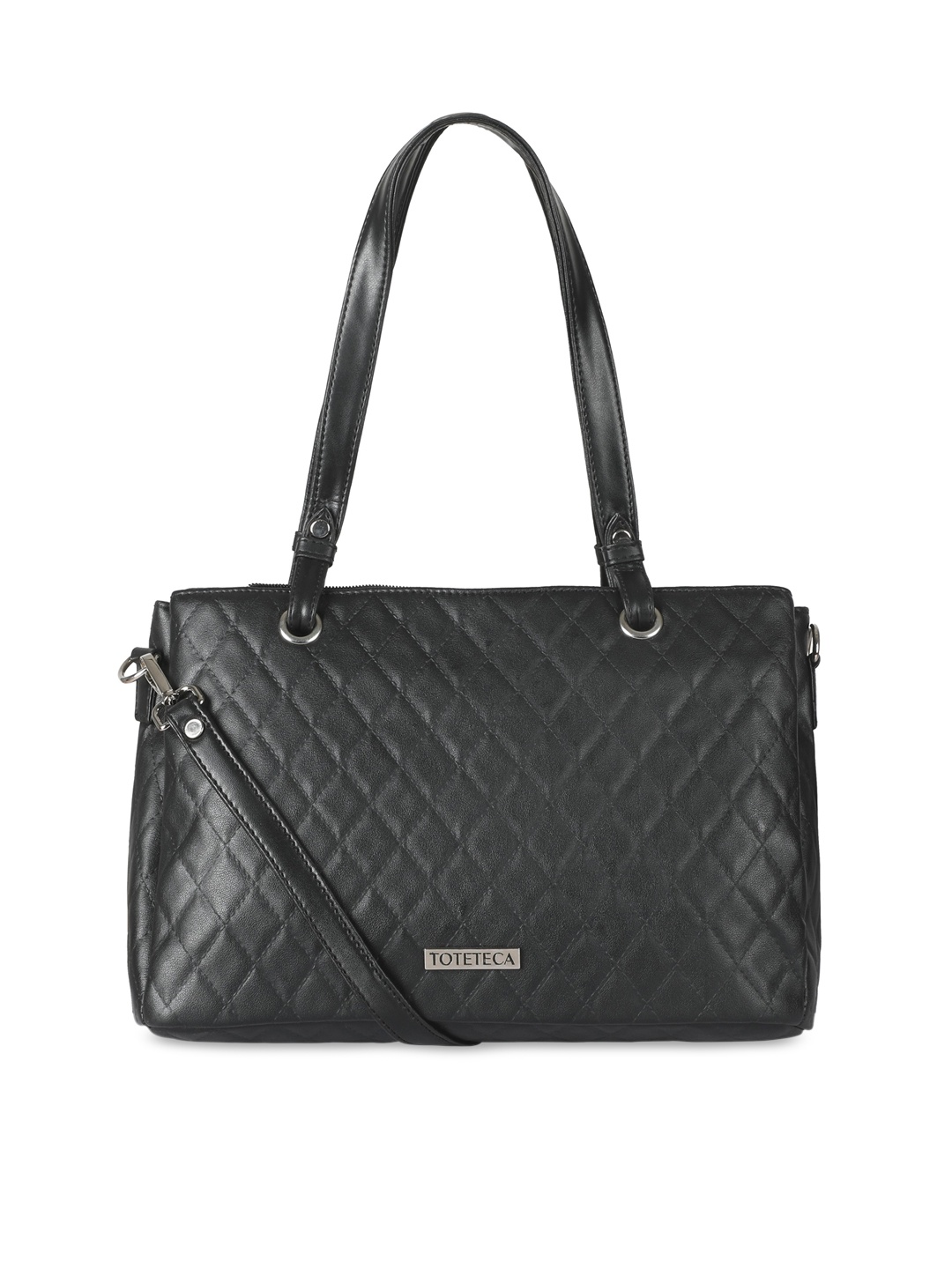 

Toteteca Black Textured PU Structured Handheld Bag with Quilted