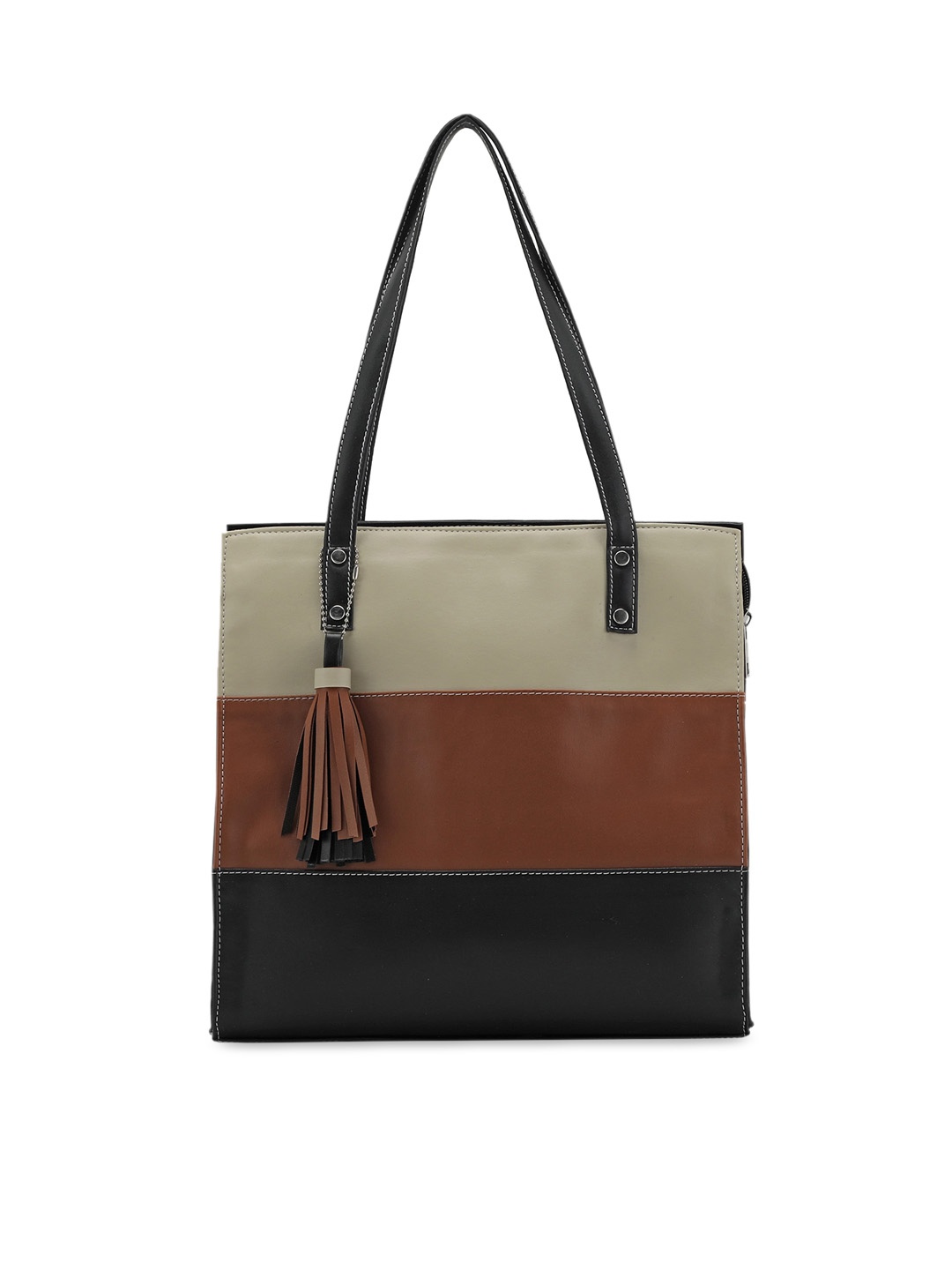 

Toteteca Black & Brown Colourblocked PU Shopper Shoulder Bag