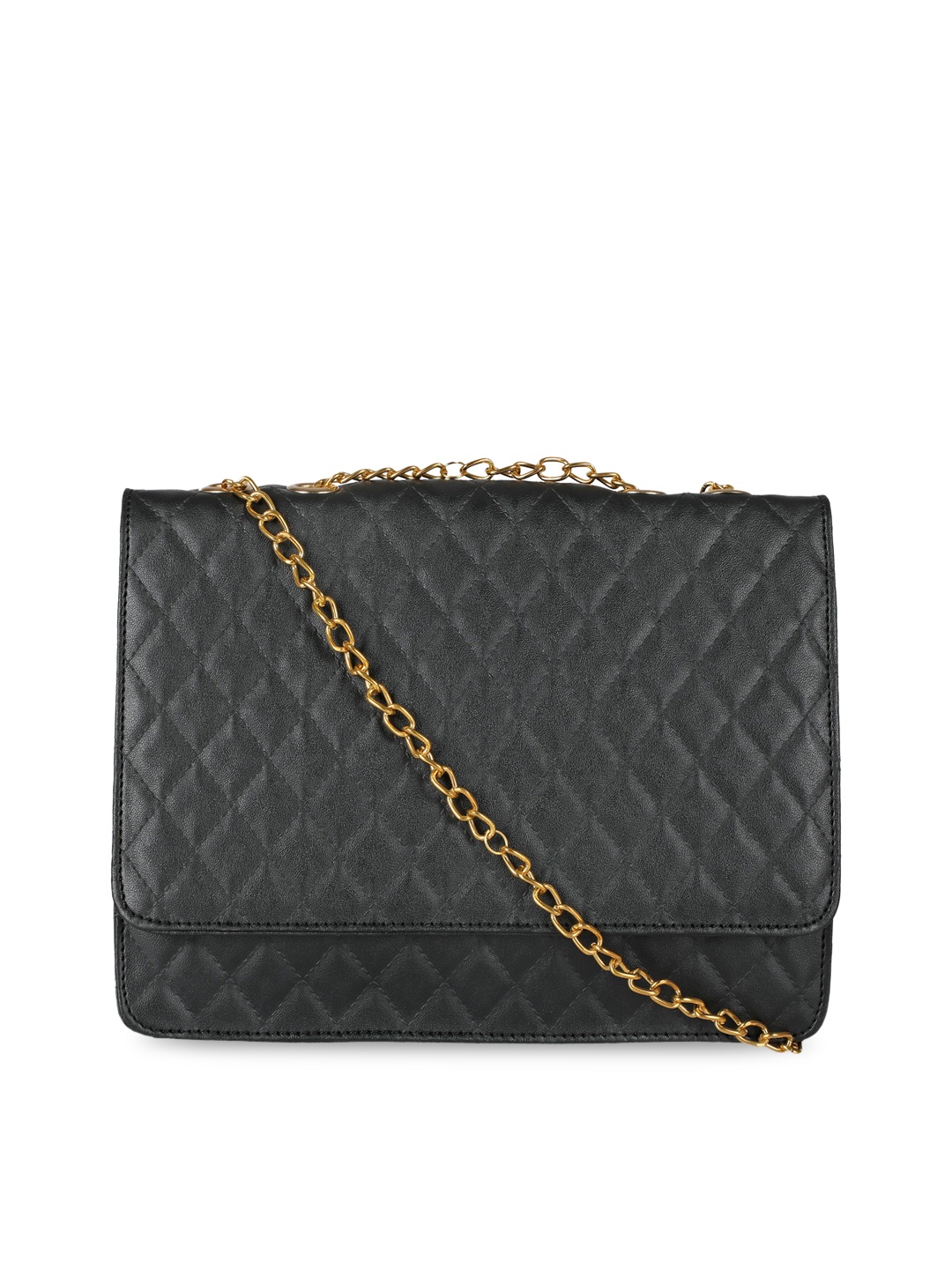 

Toteteca Black Textured PU Structured Sling Bag with Quilted