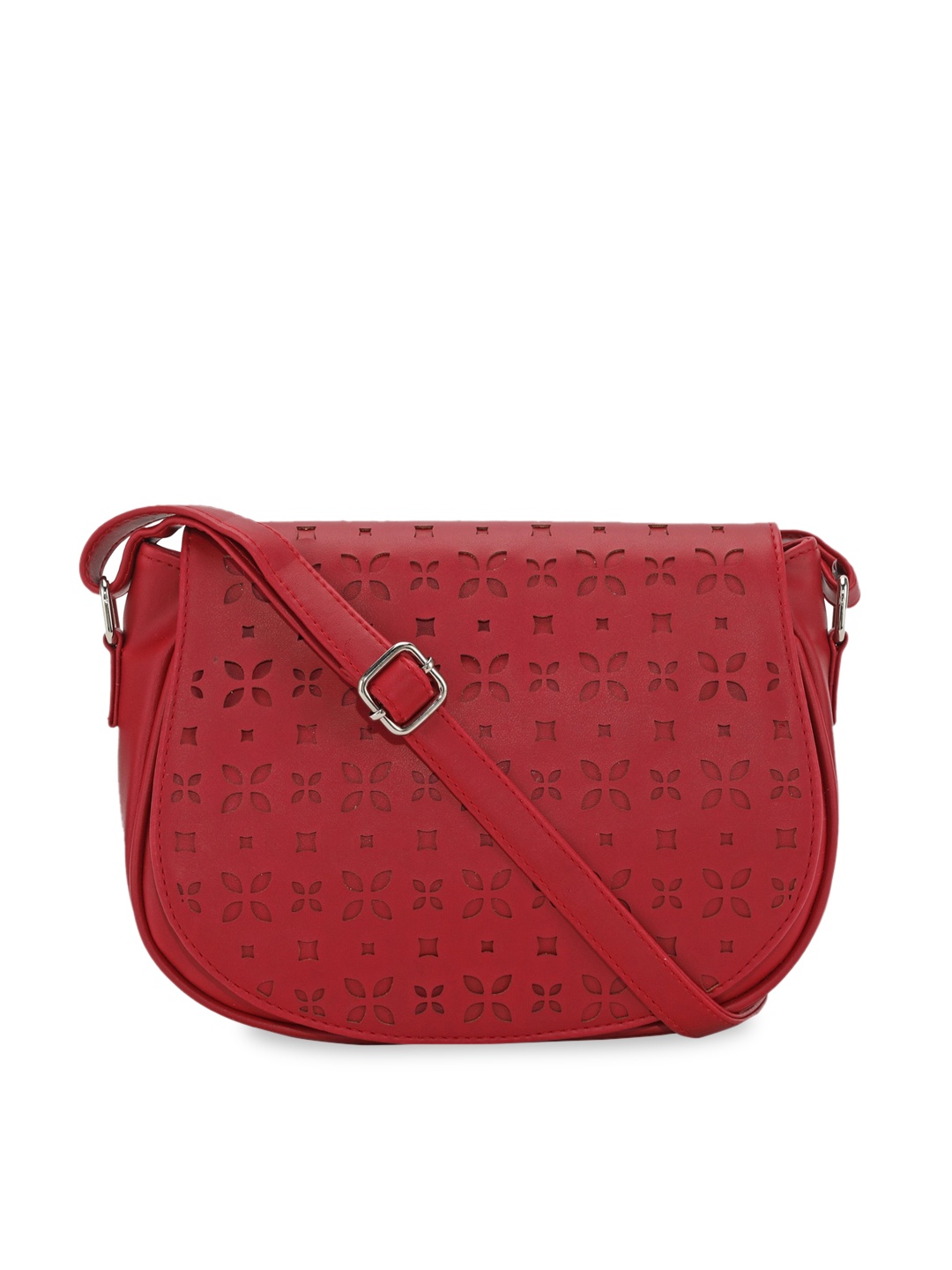 

Toteteca Women Red Textured PU Structured Sling Bag with Cut Work