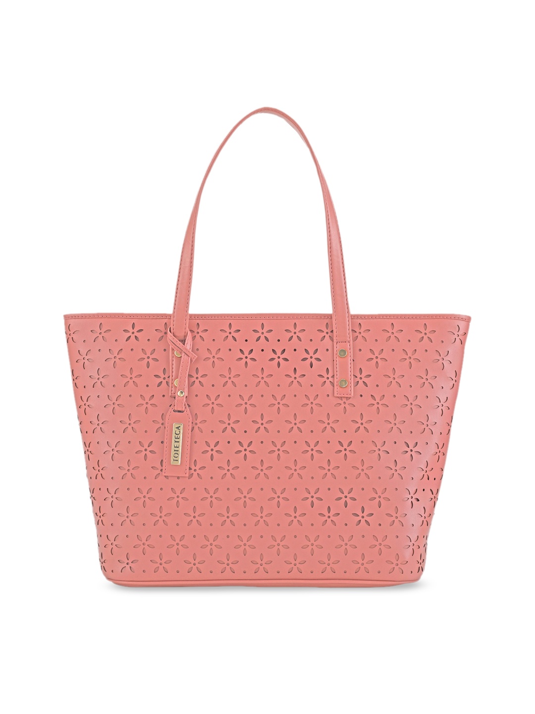 

Toteteca Women Pink PU Shopper Shoulder Bag with Cut Work