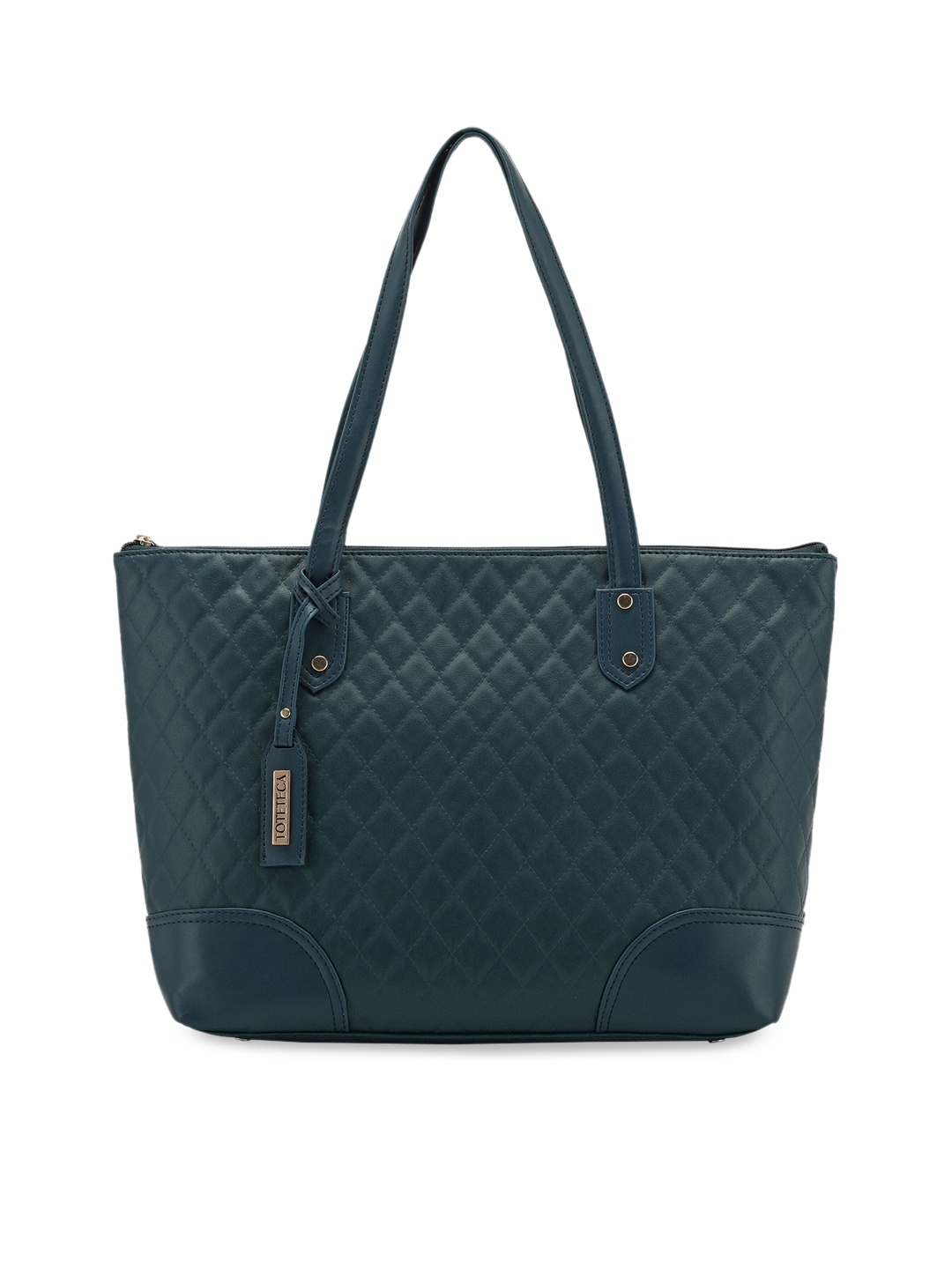 

Toteteca Teal Textured PU Structured Handheld Bag with Quilted
