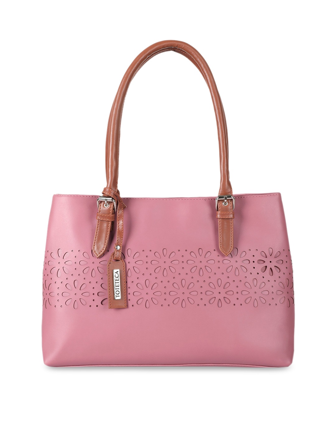 

Toteteca Pink PU Structured Shoulder Bag with Cut Work