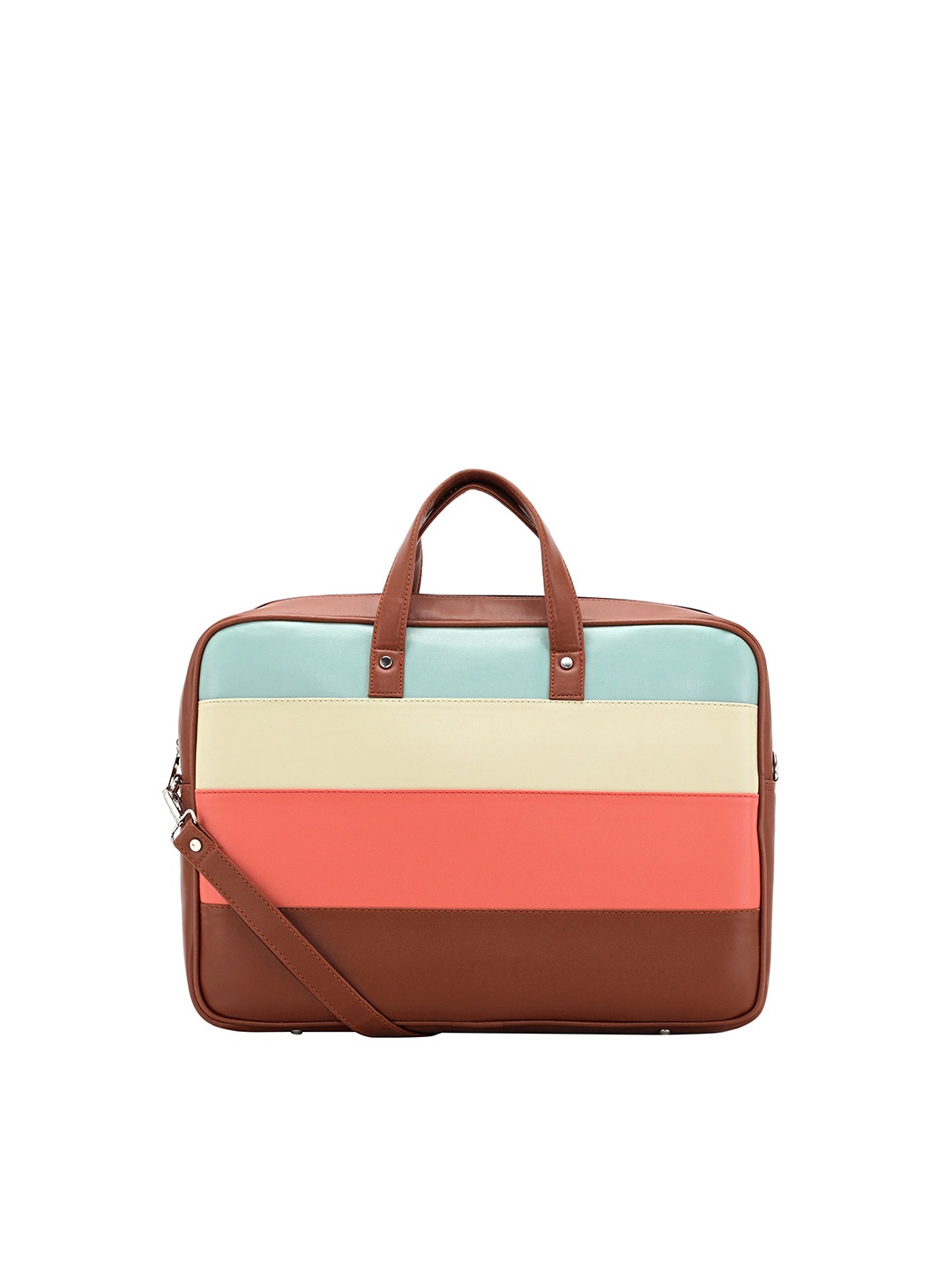 

Toteteca Women Tan & Peach-Coloured Striped PU Laptop Bag