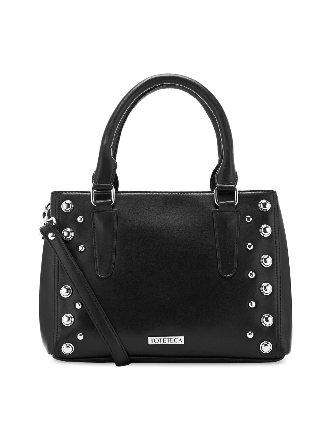 

Toteteca Black Embellished PU Swagger Handheld Bag