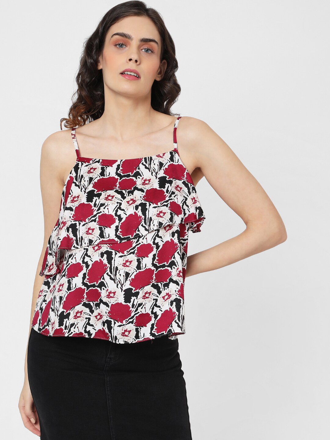 

Vero Moda White and Red Floral A-Line Top