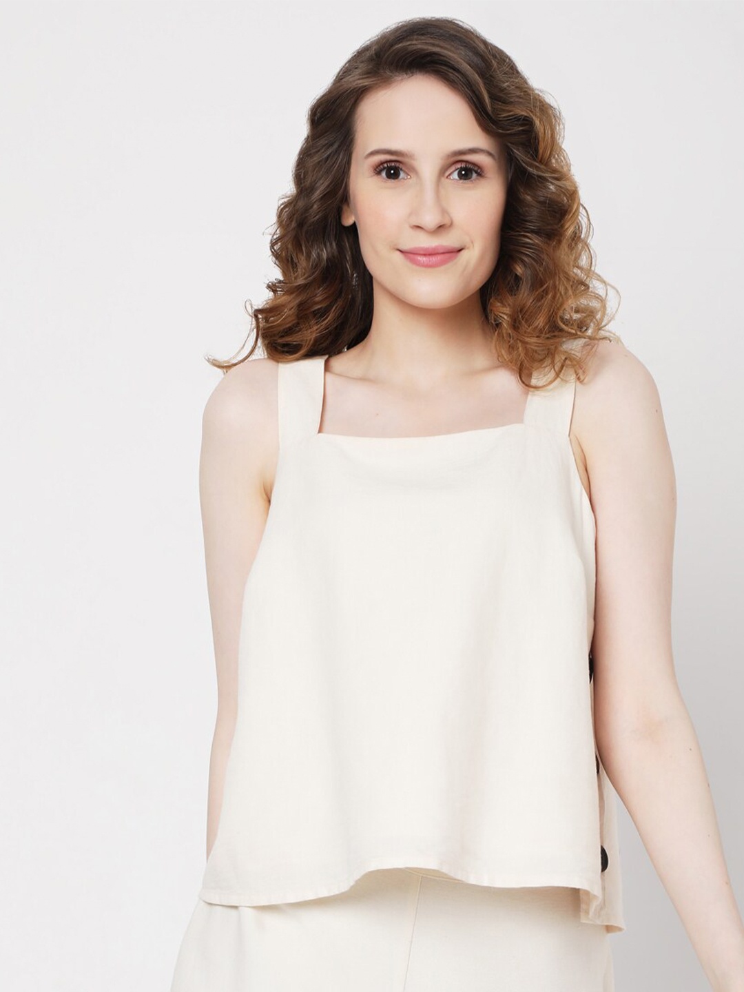 

Vero Moda Beige Shoulder Straps Sleeves A-Line Top