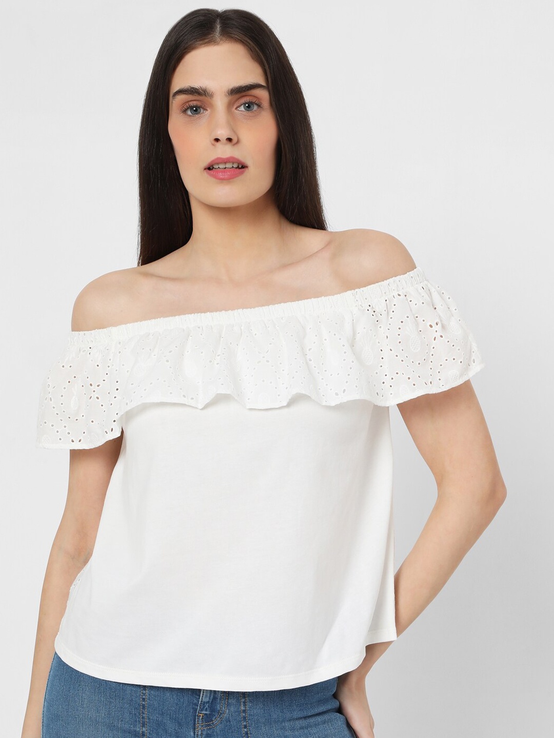 

Vero Moda White Schiffli Off-Shoulder Bardot Top
