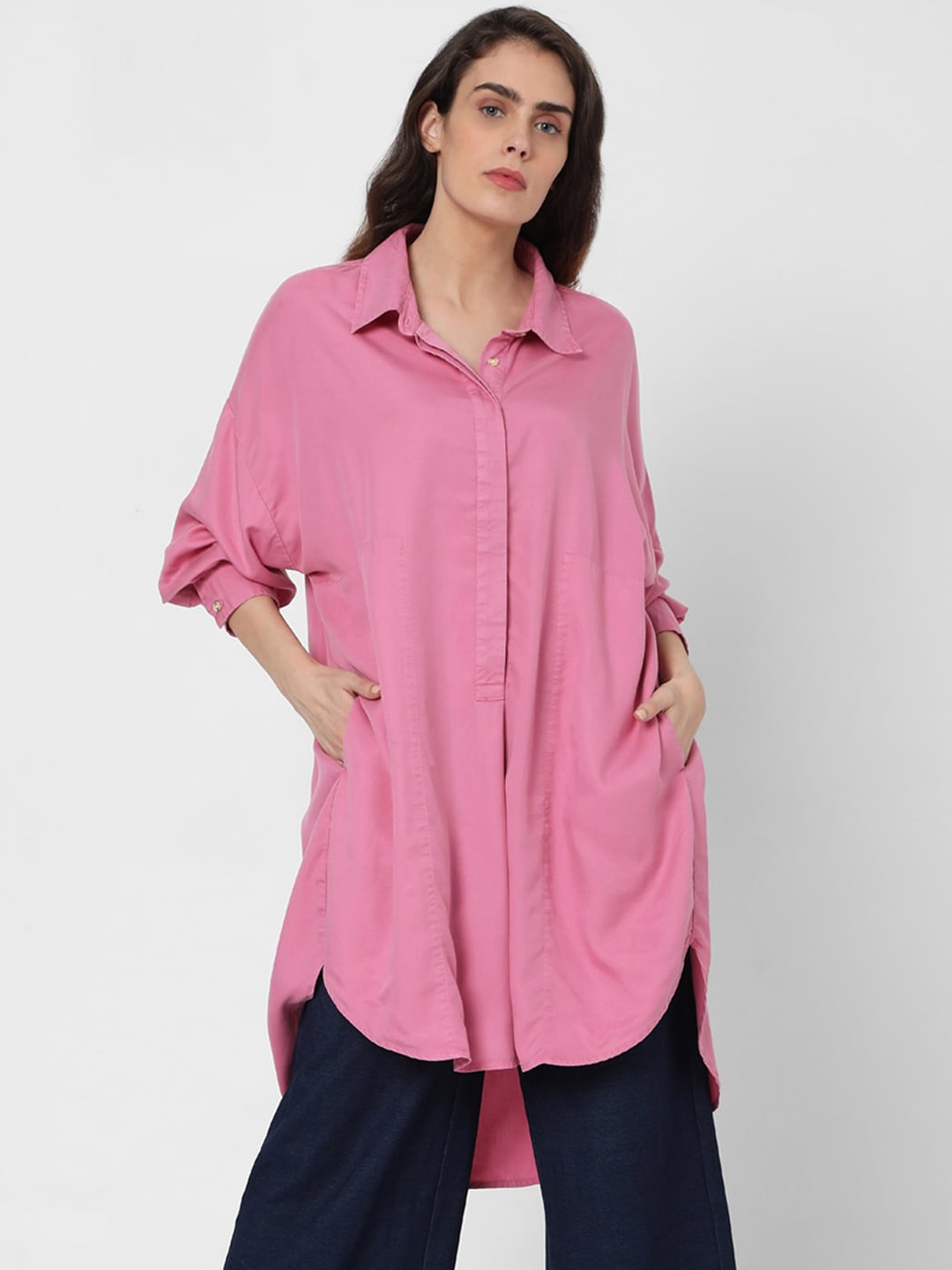 

Vero Moda Women Pink Longline Casual Shirt