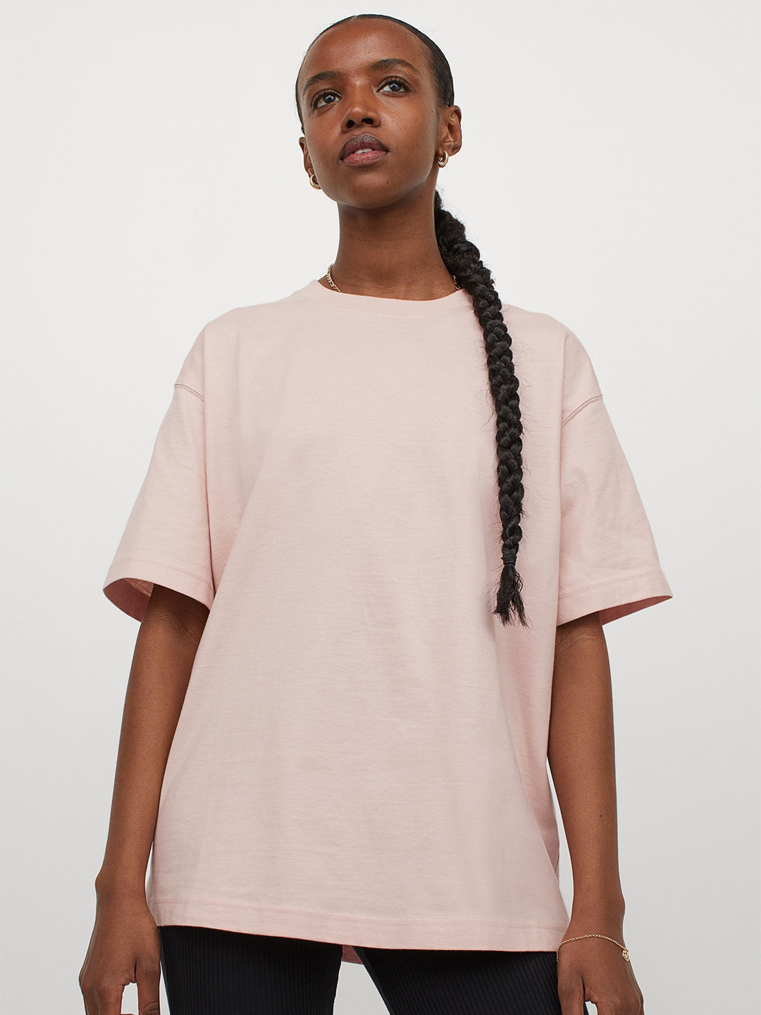 

HM Women Pink Wide Cotton Pure Cotton T-shirt