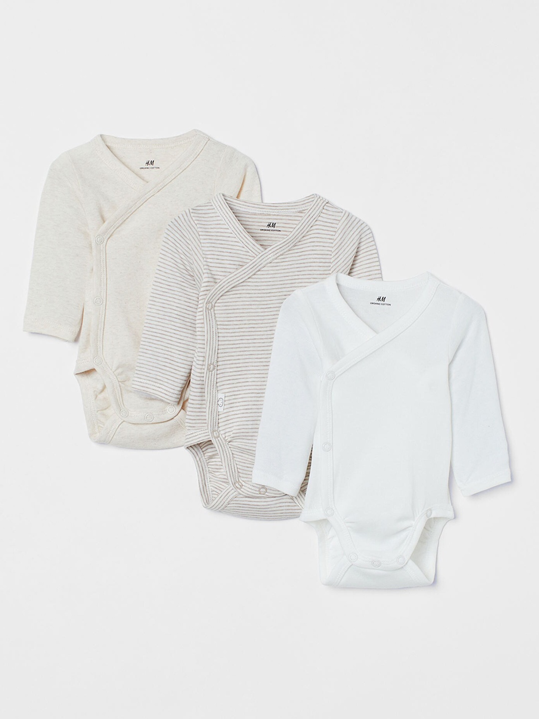 

H&M Girls White & Beige 3-Pack Long-Sleeved Bodysuits