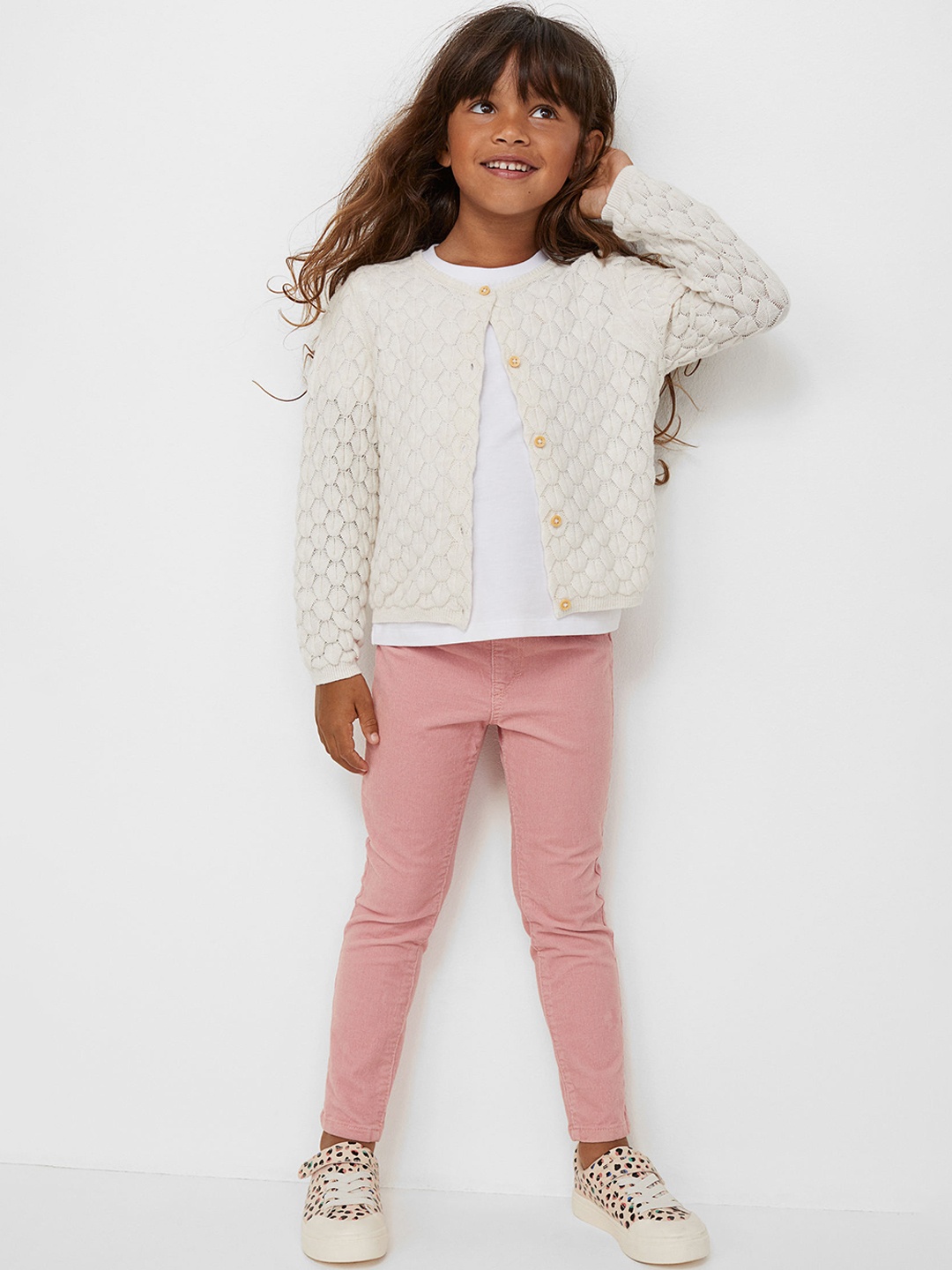 

H&M Girls Pink Solid Corduroy Treggings