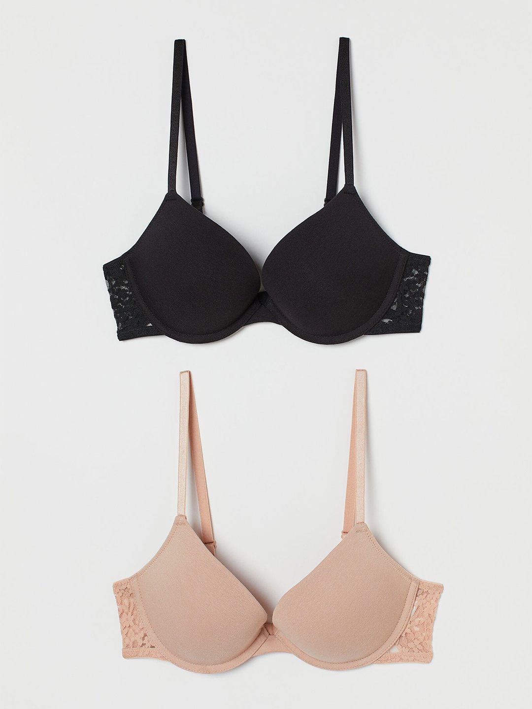 

H&M Black& Beige 2-Pack Cotton Push-Up Bras
