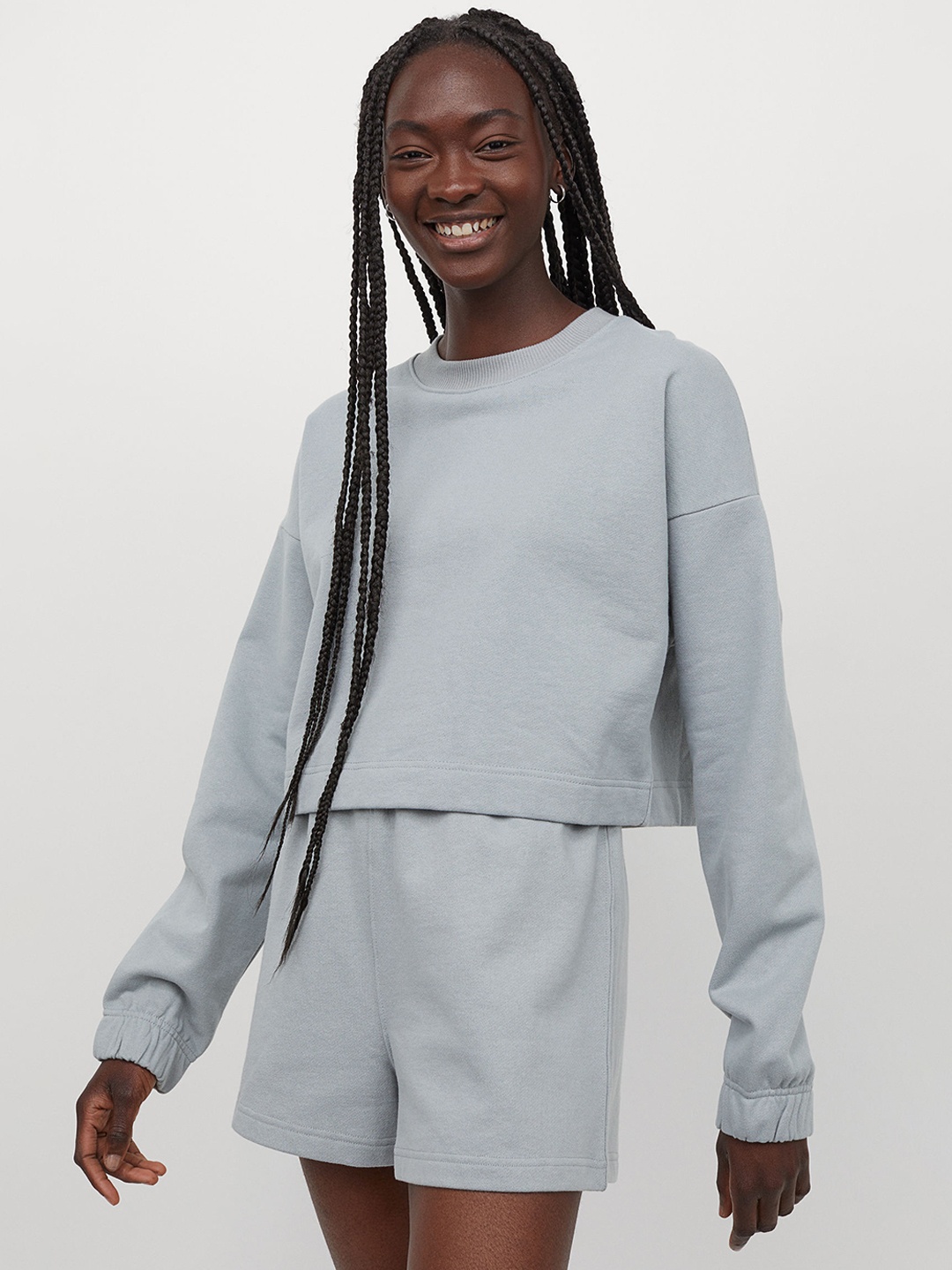 

H&M Women Grey Cotton Sweatshirt Shorts