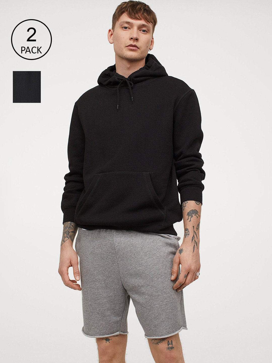 

H&M Men Pack of 2 Grey & Black Solid Regular Fit Sweatshorts