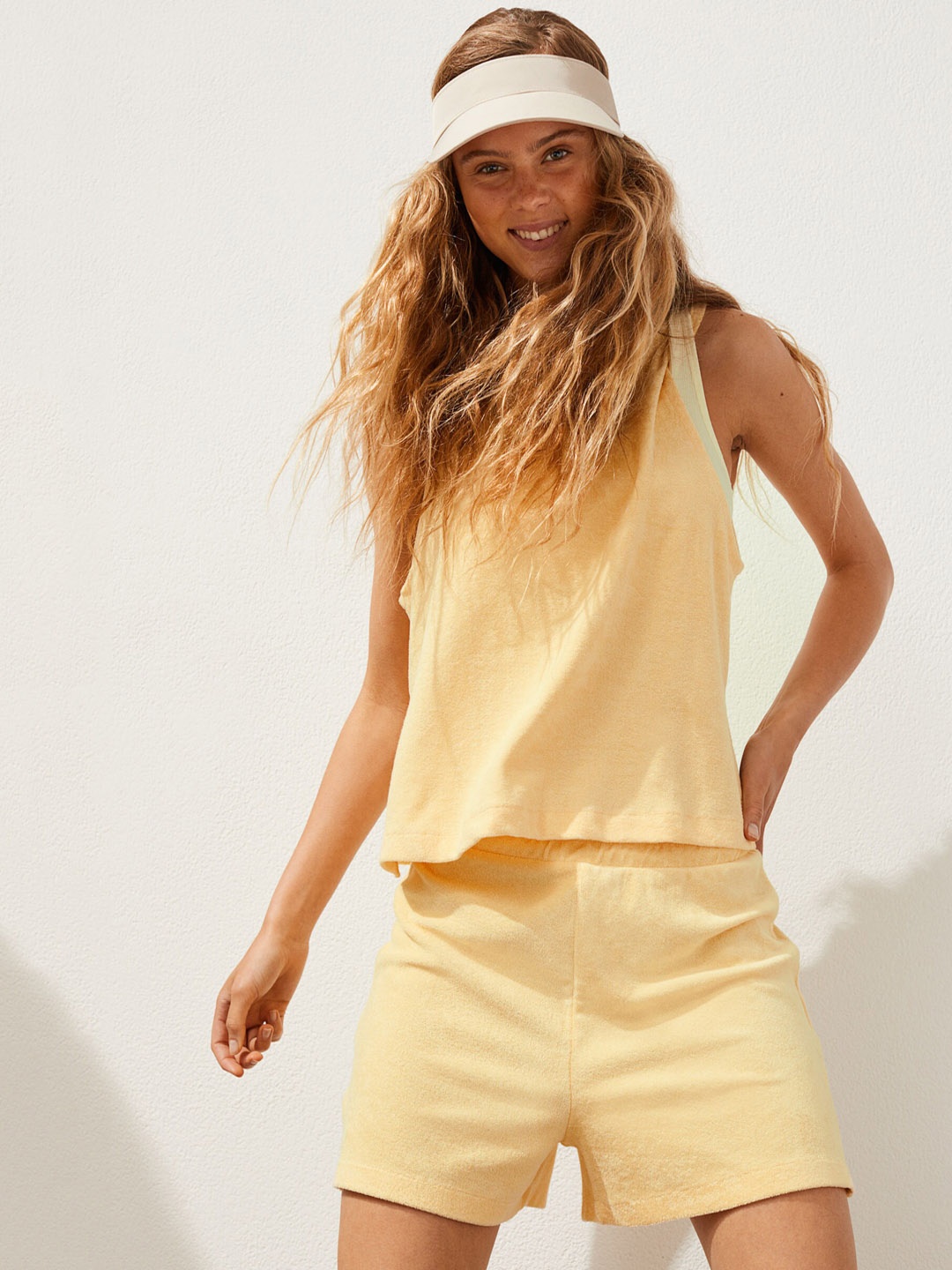 

H&M Women Yellow Solid Terry Shorts