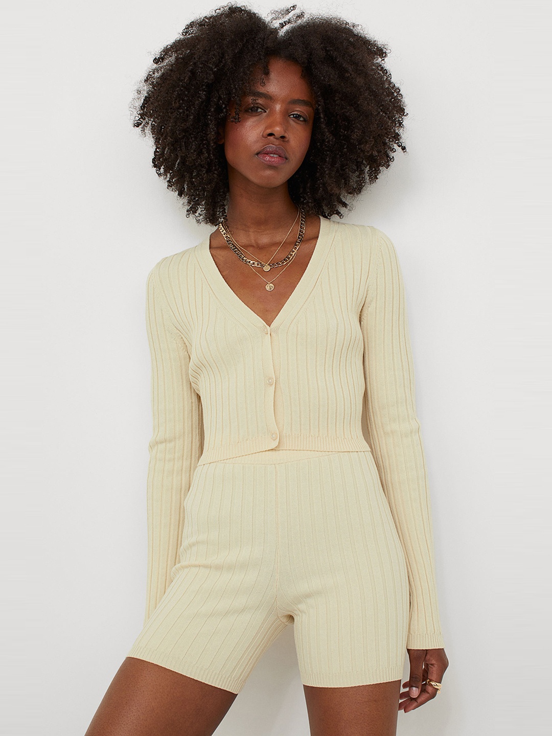 

H&M Women Yellow Rib-Knit Shorts