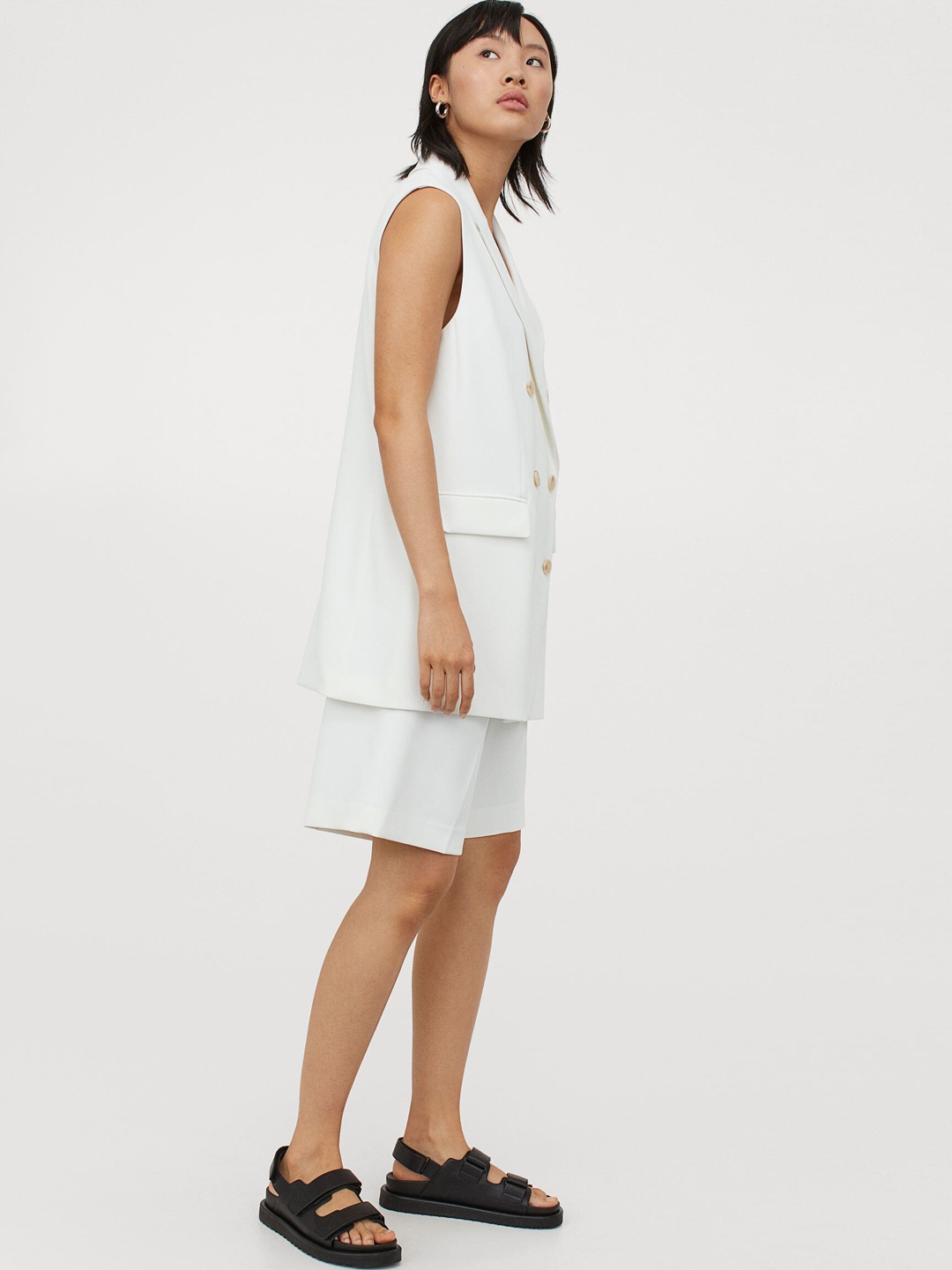 

H&M Women White Solid Sleeveless Jacket