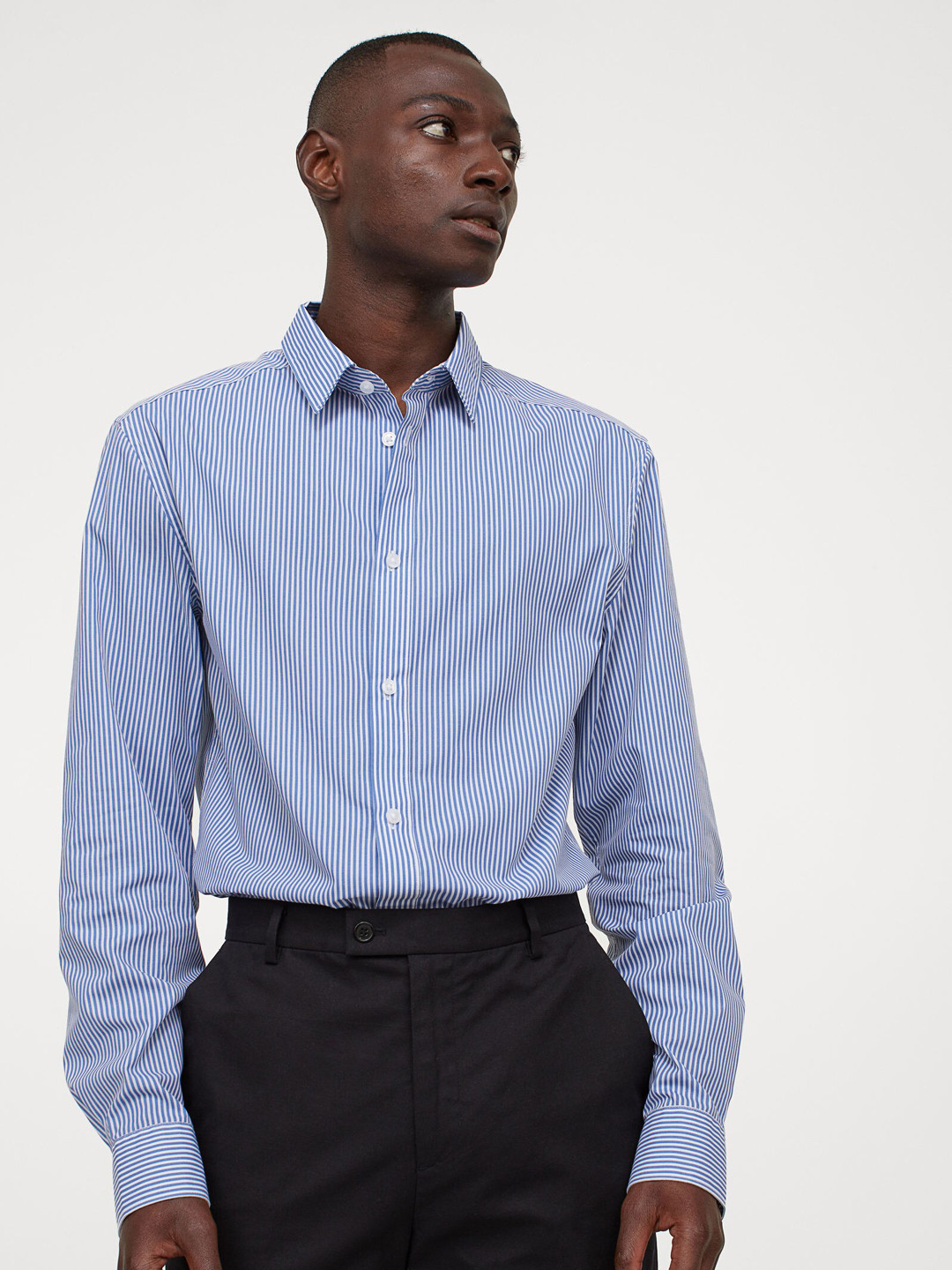 

H&M Men Blue Striped Slim Fit Easy-iron shirt