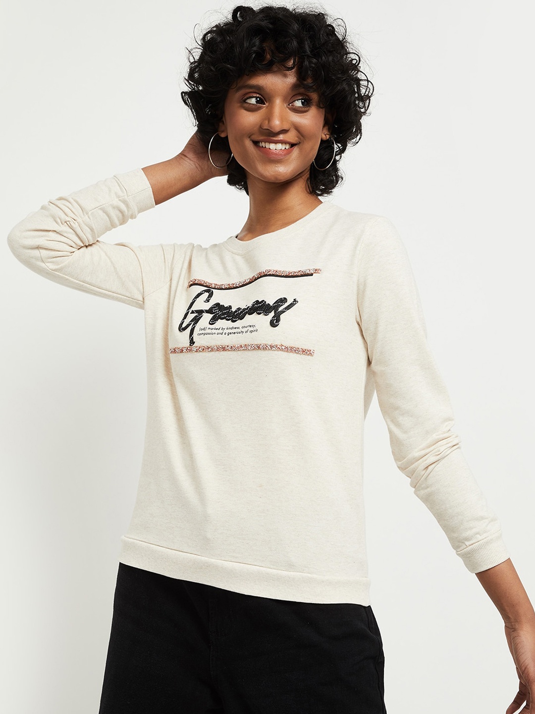 

max Women Off White Printed Sweatshirt