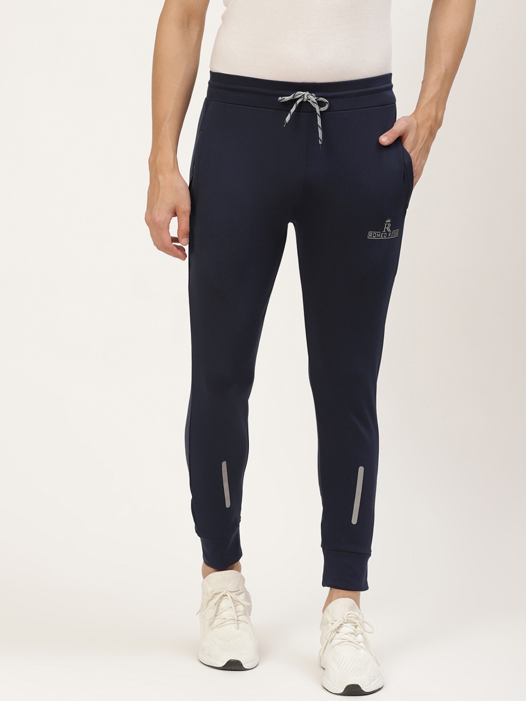 

ROMEO ROSSI Men Navy Blue Striped Slim-Fit Joggers