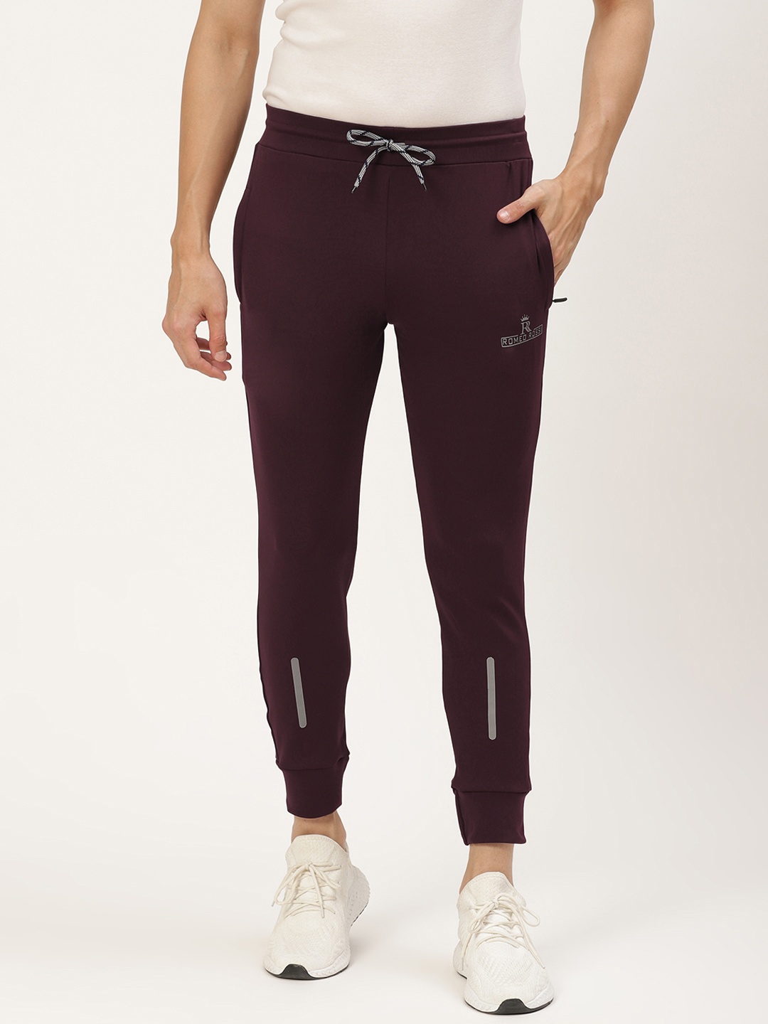 

ROMEO ROSSI Men Marron Striped Slim-Fit Joggers, Maroon