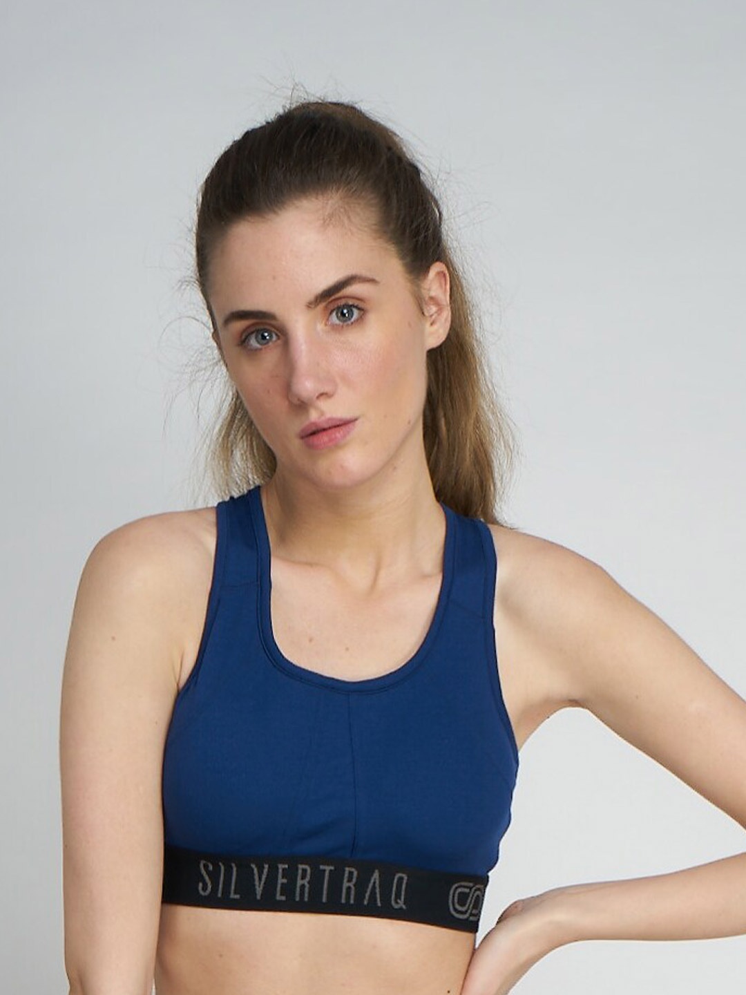 

Silvertraq Women Navy Blue & Black Workout Bra