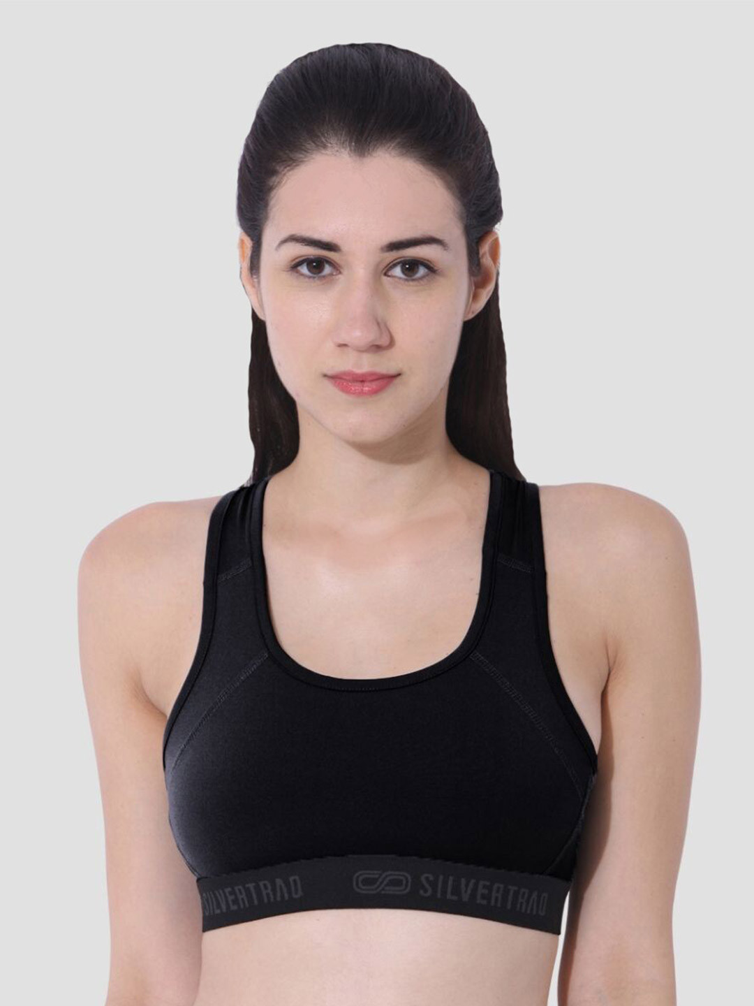 

Silvertraq Women Black Padded Sports Workout Bra