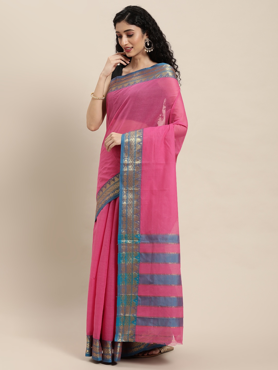 

Pavechas Pink Zari Pure Cotton Venkatgiri Saree