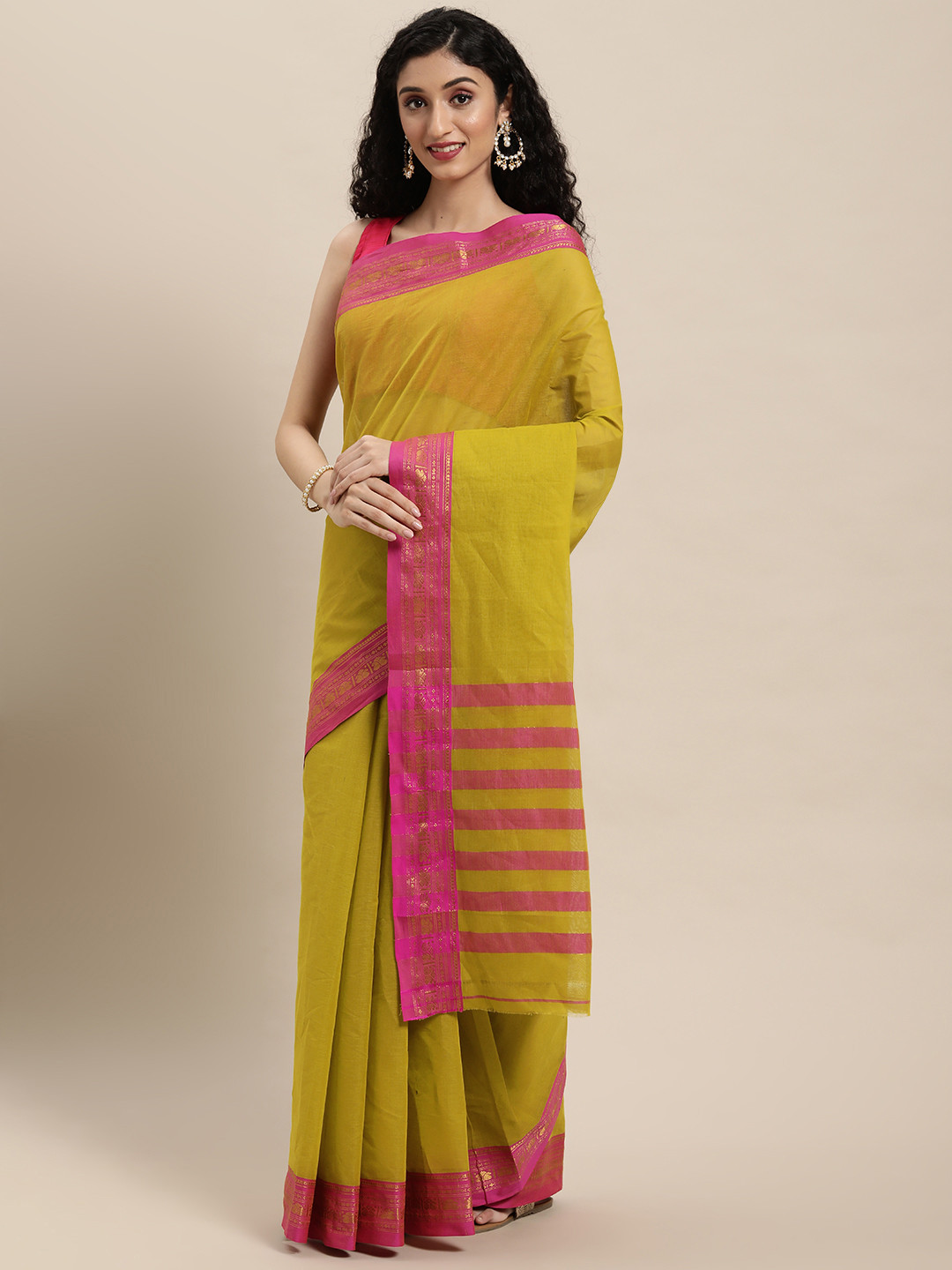 

Pavechas Lime Green Zari Pure Cotton Venkatgiri Saree