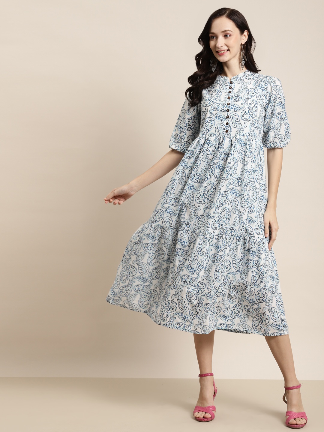 

Shae by SASSAFRAS Blue & White Floral Tiered Midi Dress