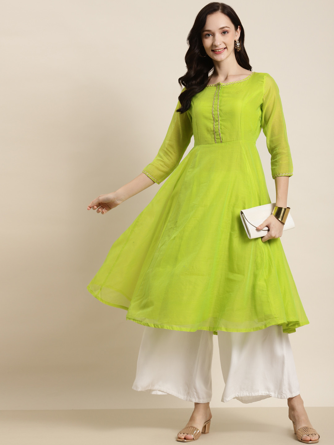 

Shae by SASSAFRAS Women Green Chanderi Lace Anarkali Kurta