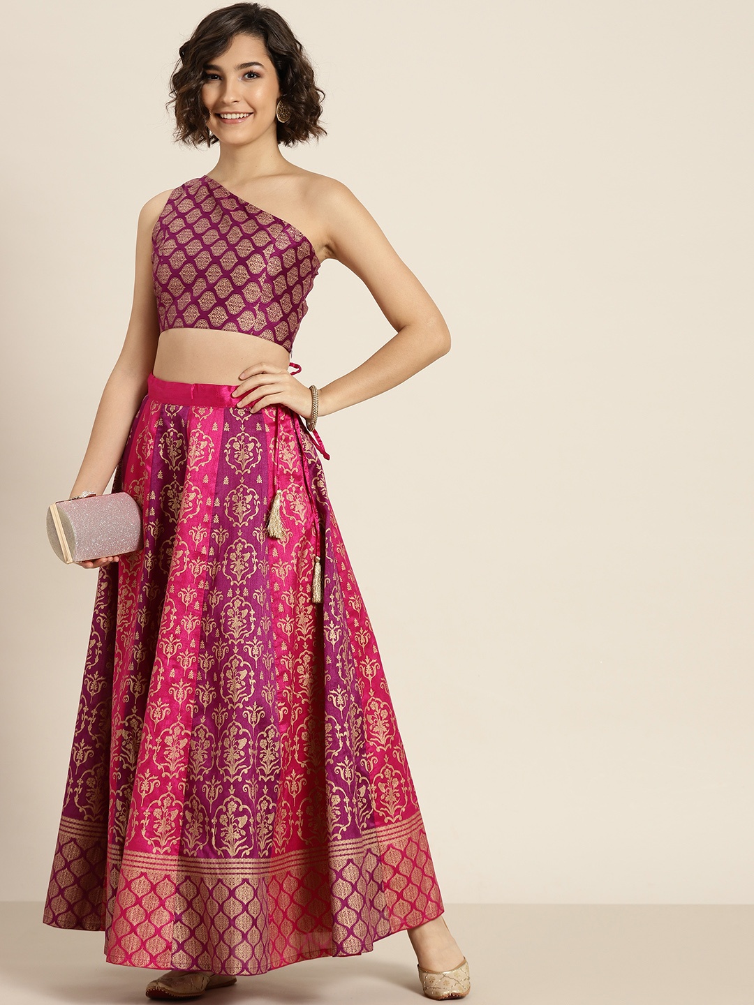 

Shae by SASSAFRAS Women Fuchsia & Purple Foil Printed Maxi Skirt