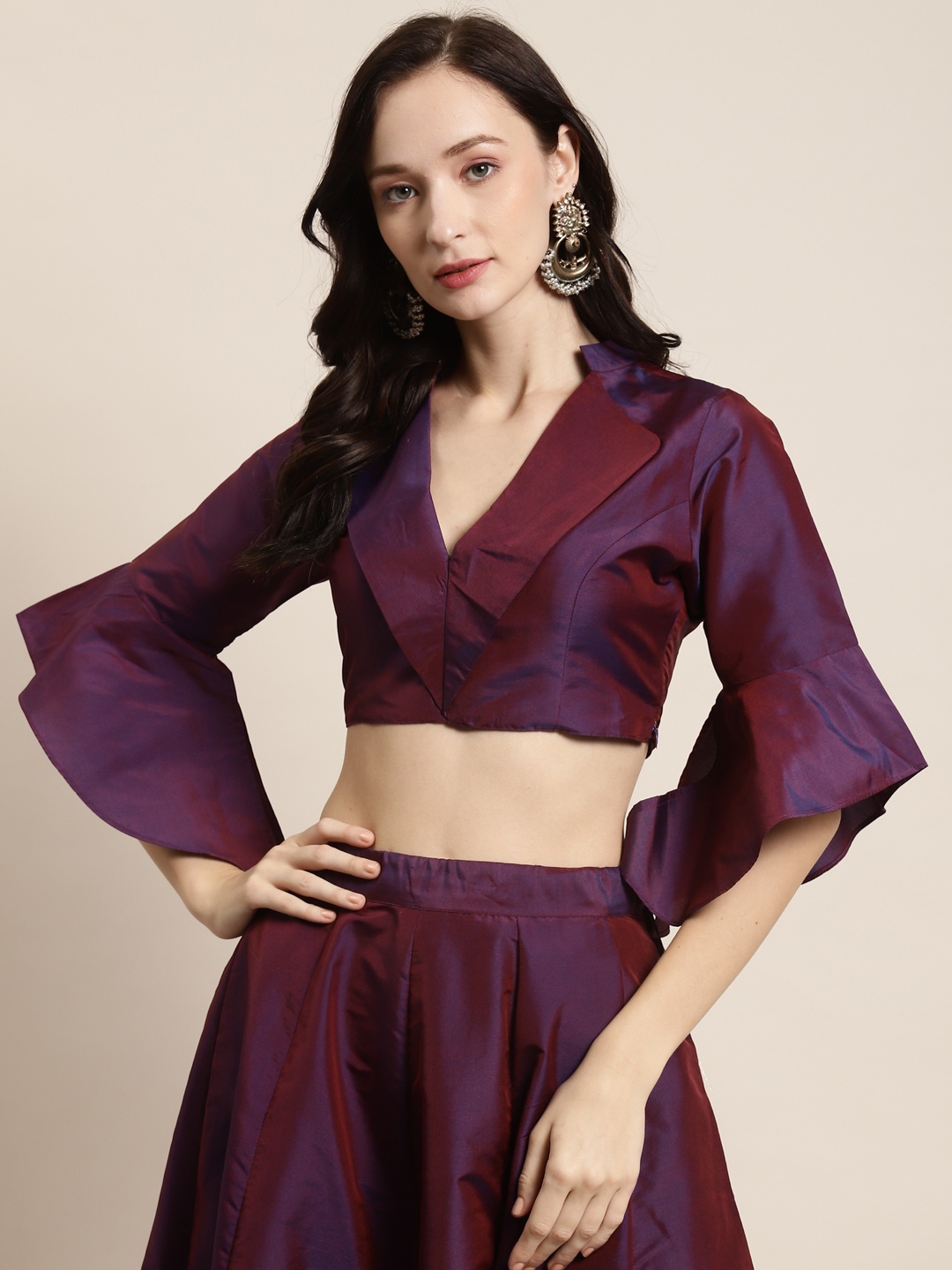 

Shae by SASSAFRAS Purple Blouson Knotch Collar Crop Top