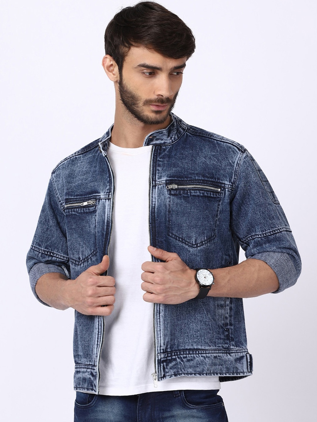 

VOXATI Men Blue Washed Denim Jacket