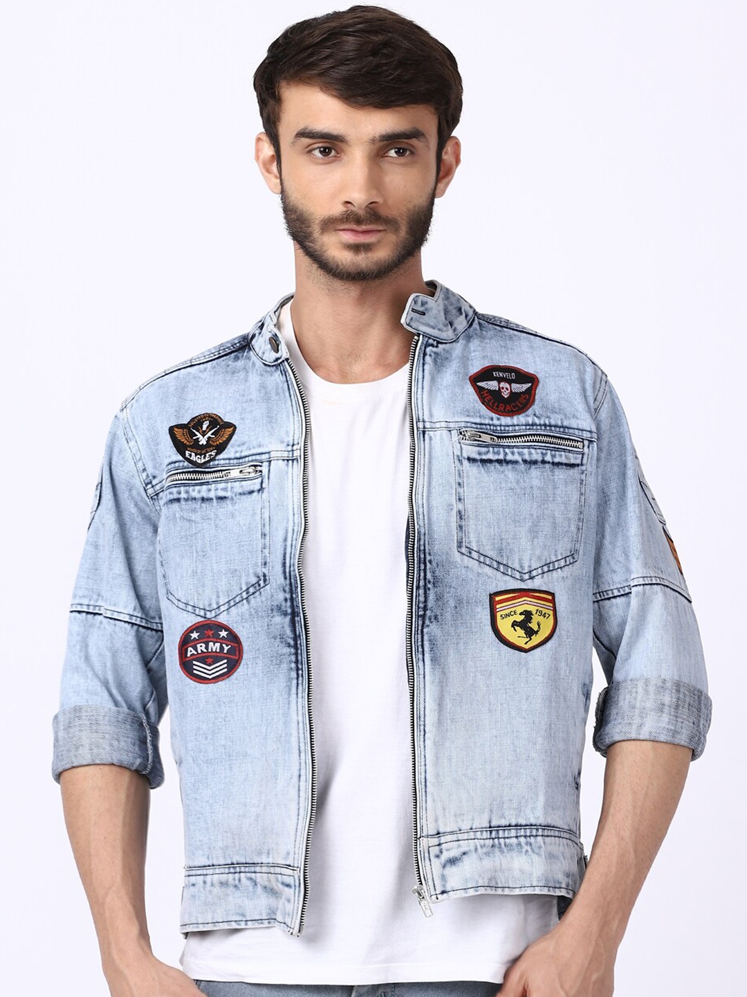 

VOXATI Men Blue Washed Denim Jacket