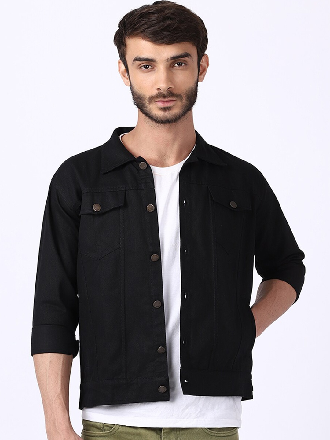 

VOXATI Men Black Crop Denim Jacket