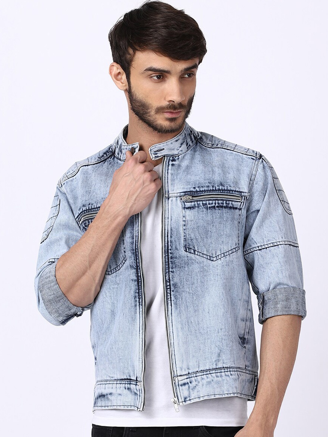 

VOXATI Men Blue Washed Denim Jacket