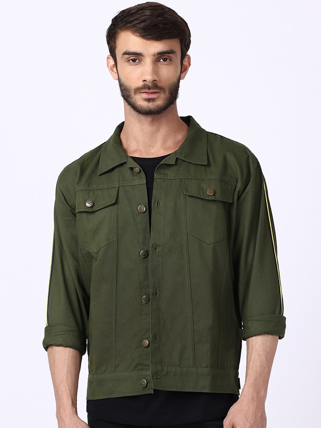 

VOXATI Men Olive Green Denim Jacket