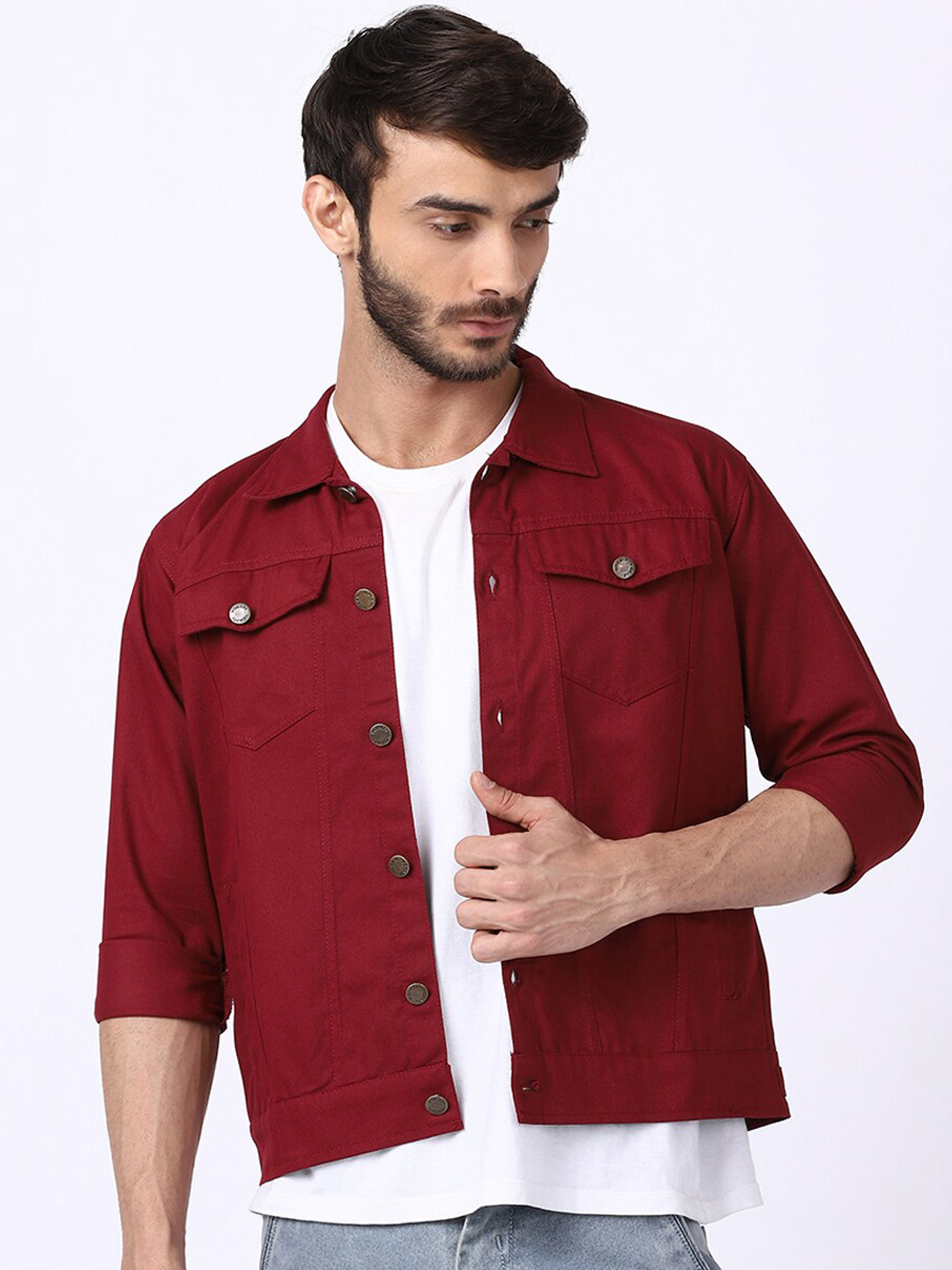 

VOXATI Men Maroon Denim Jacket