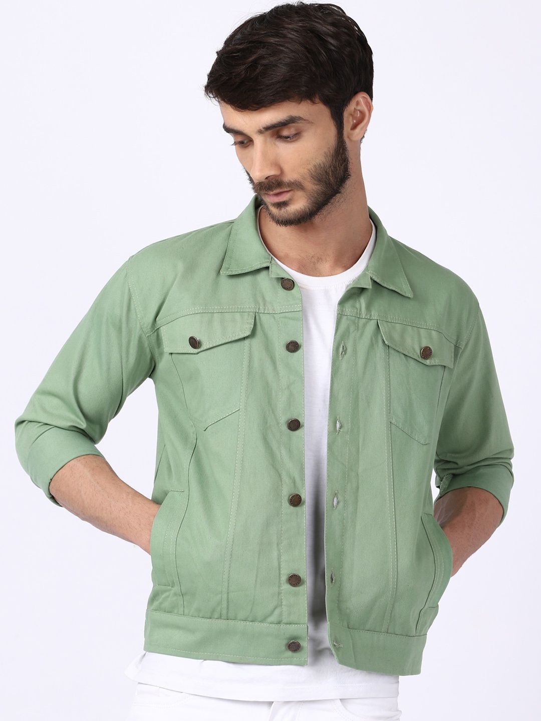 

VOXATI Men Green Denim Jacket