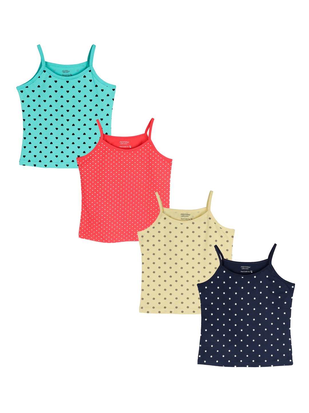 

minnow Girls Pack Of 4 Printed Pure Cotton Camisoles, Yellow