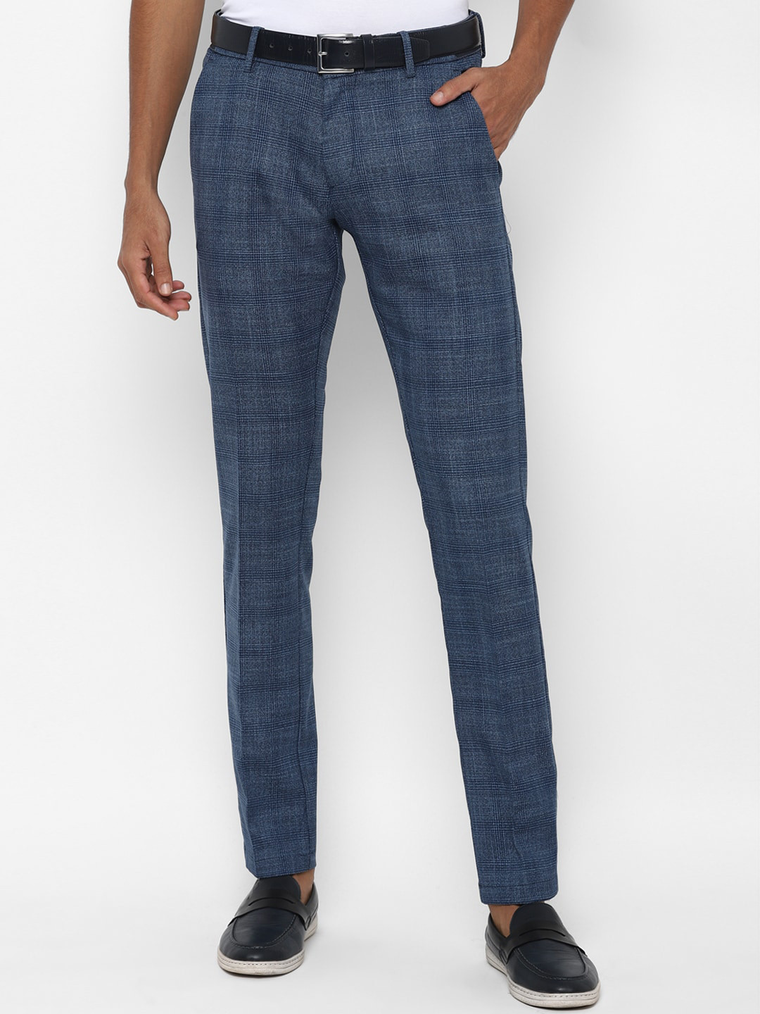 

Allen Solly Men Navy Blue Checked Regular Fit Trousers
