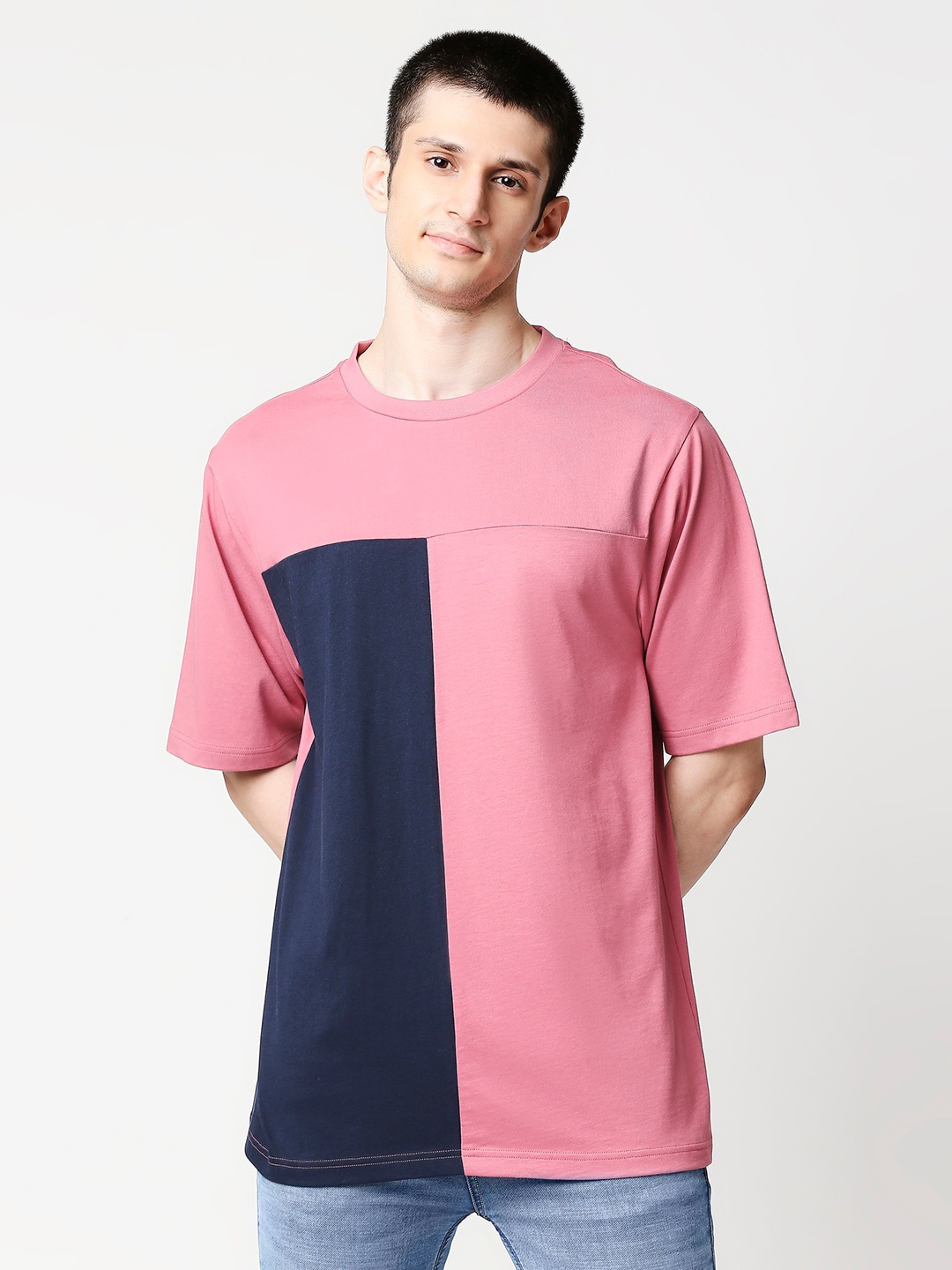 

Bewakoof Colourblocked Oversized T-shirt, Pink