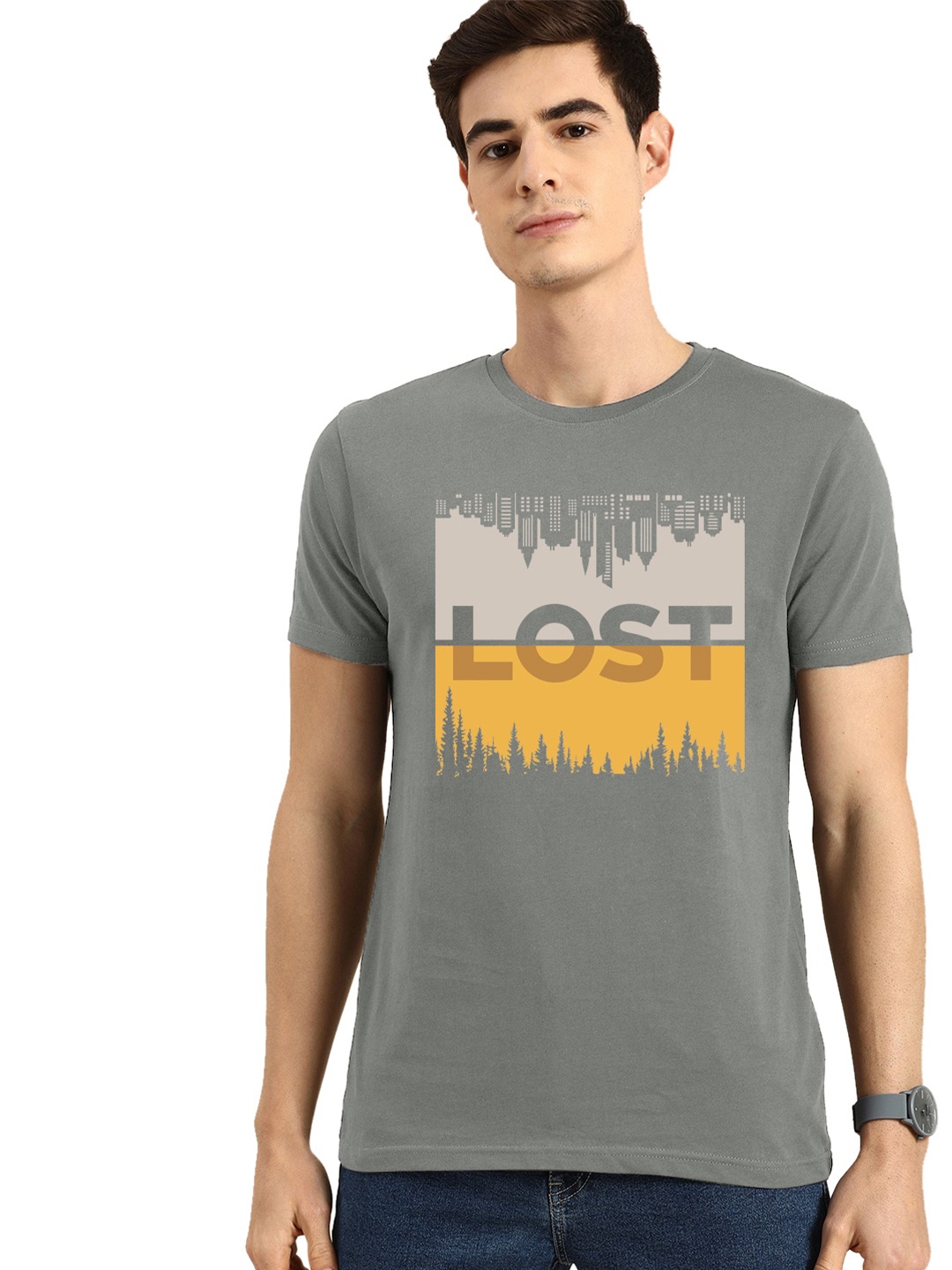 

Bewakoof Men Grey Typography Printed T-shirt