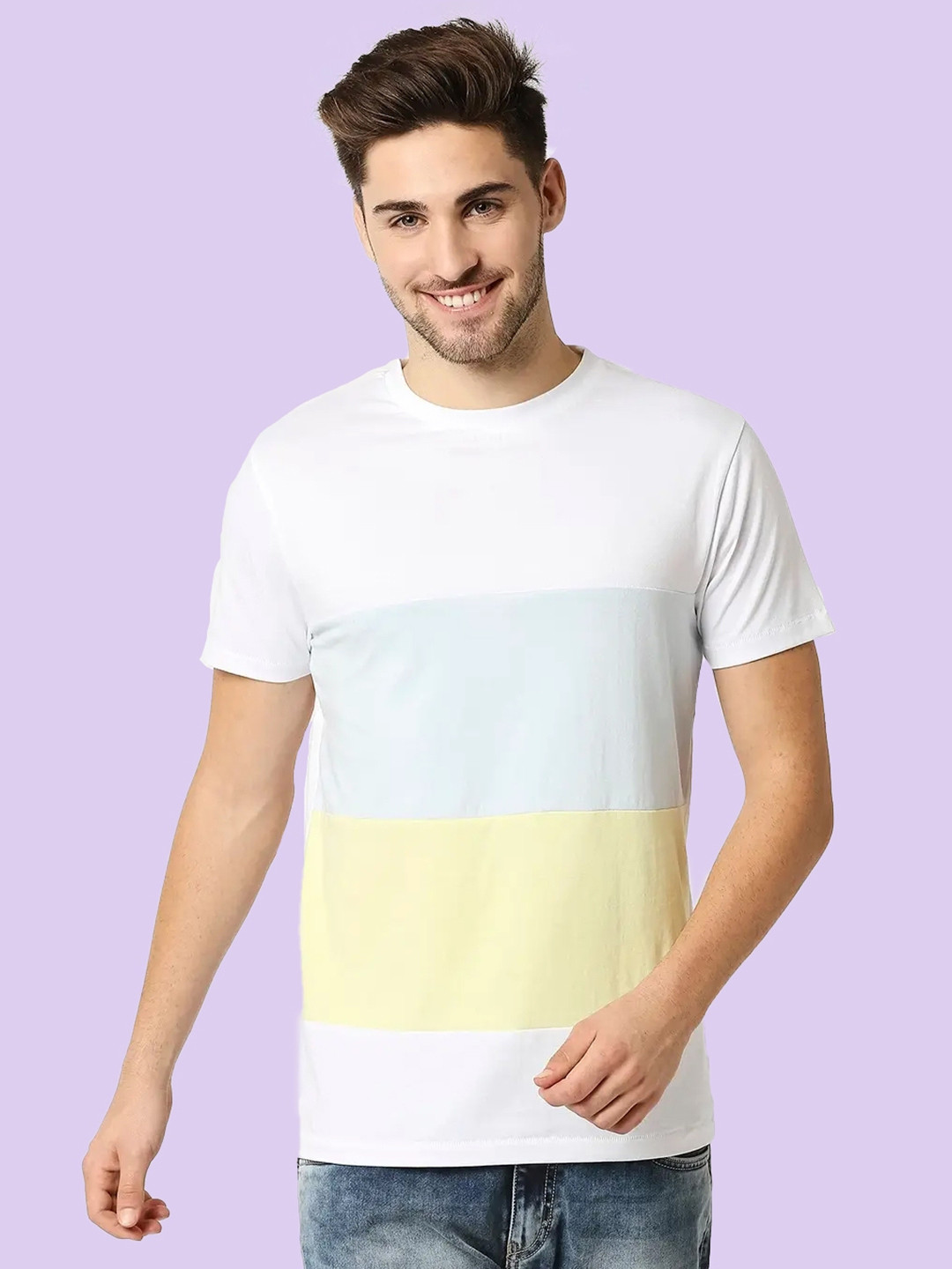 

Bewakoof Men White & Blue Colourblocked T-shirt